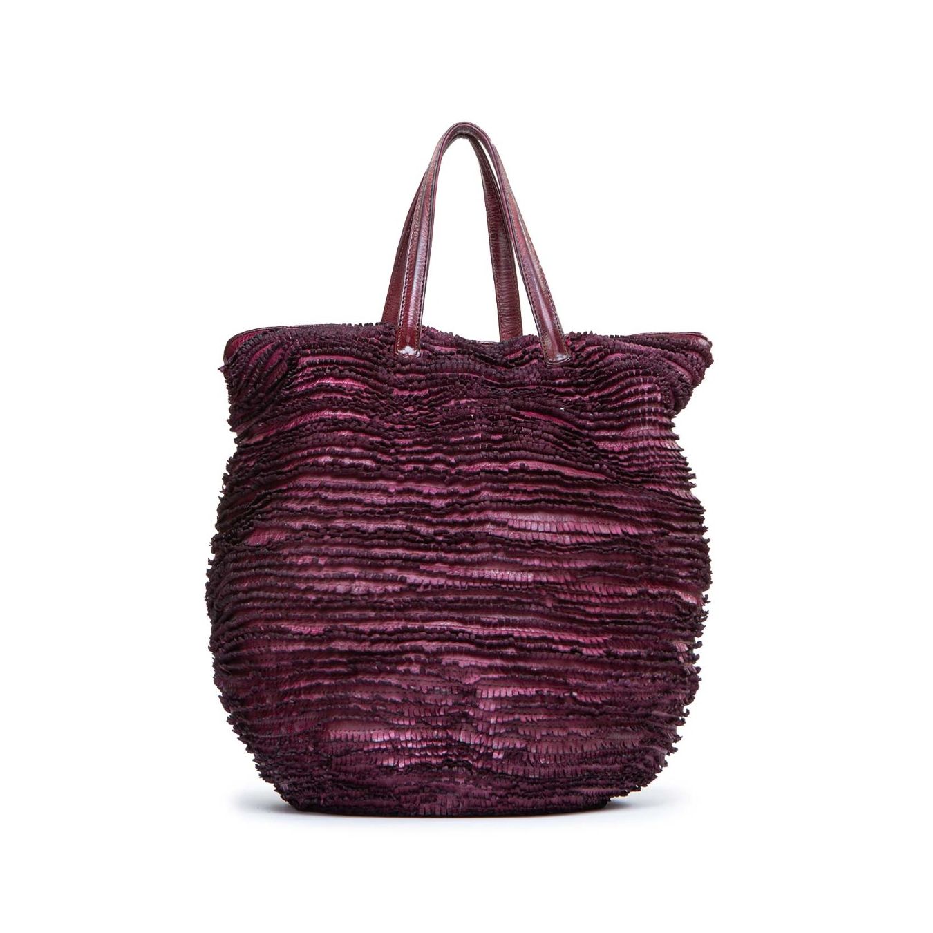 shopper pelle viola con frange