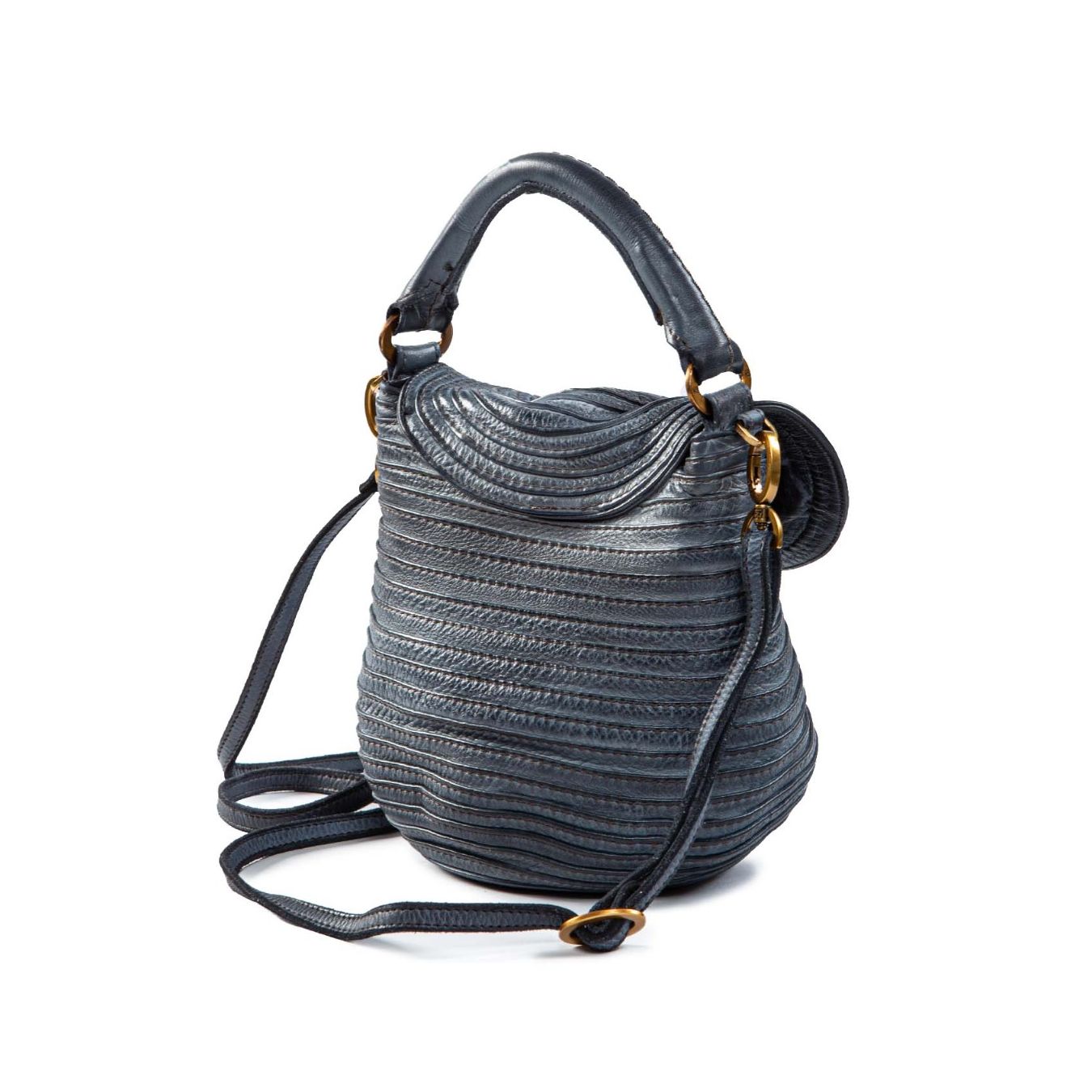 majo tracolla in pelle blu lavagna dietro