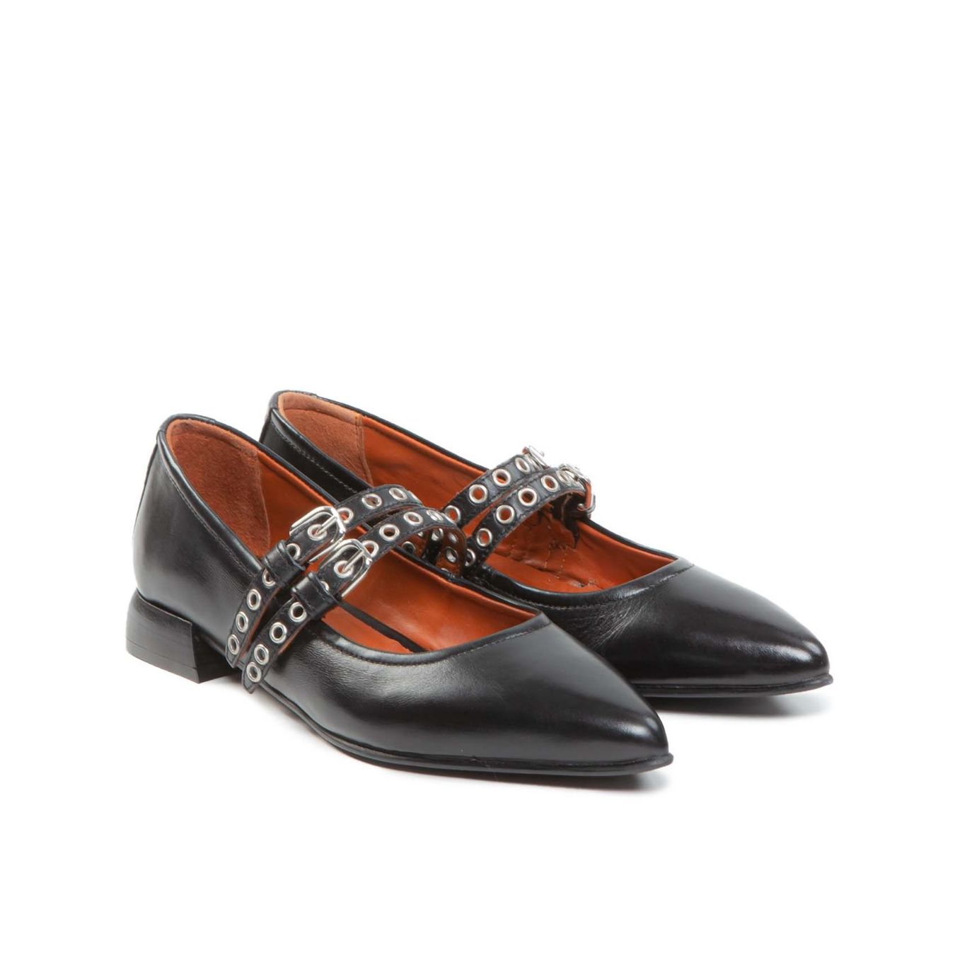 mjus ballerina PORTOFINO in pelle nera con fiibbie