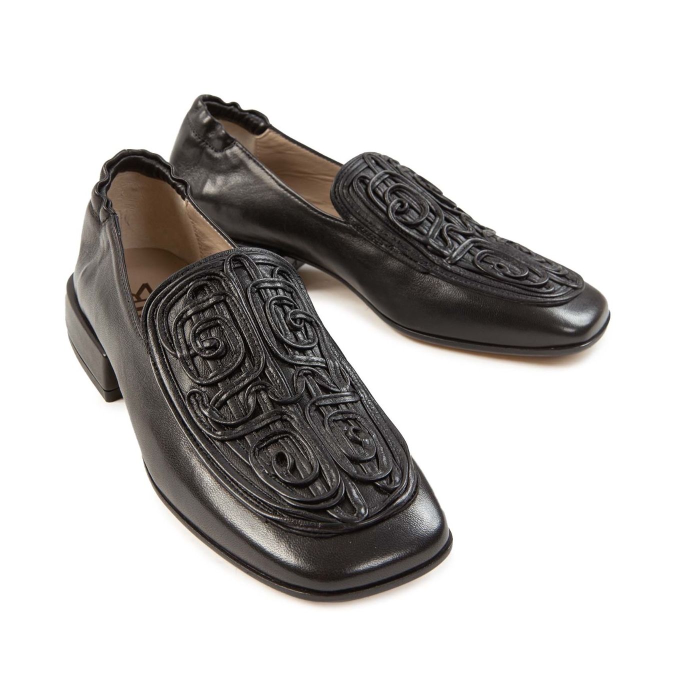 mocassini con ricamo in pelle nera MALLONI
