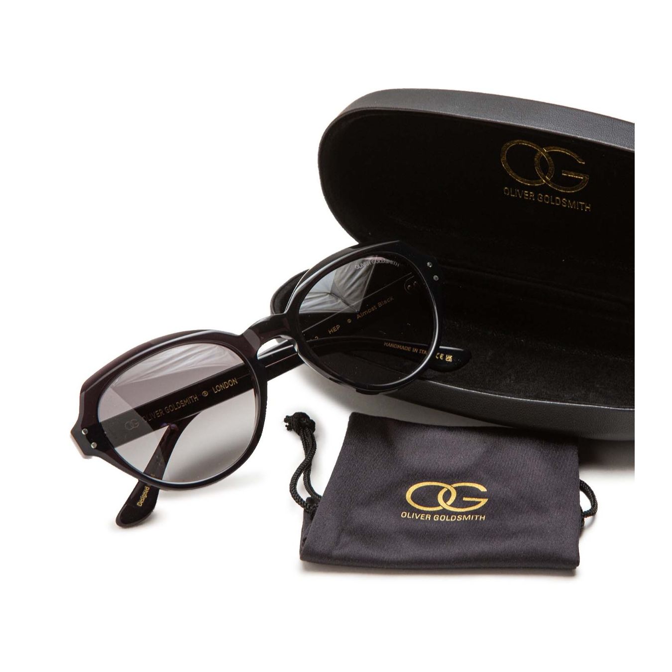 oliver goldsmith occhiali HEP con lenti grigio sfumato custodia