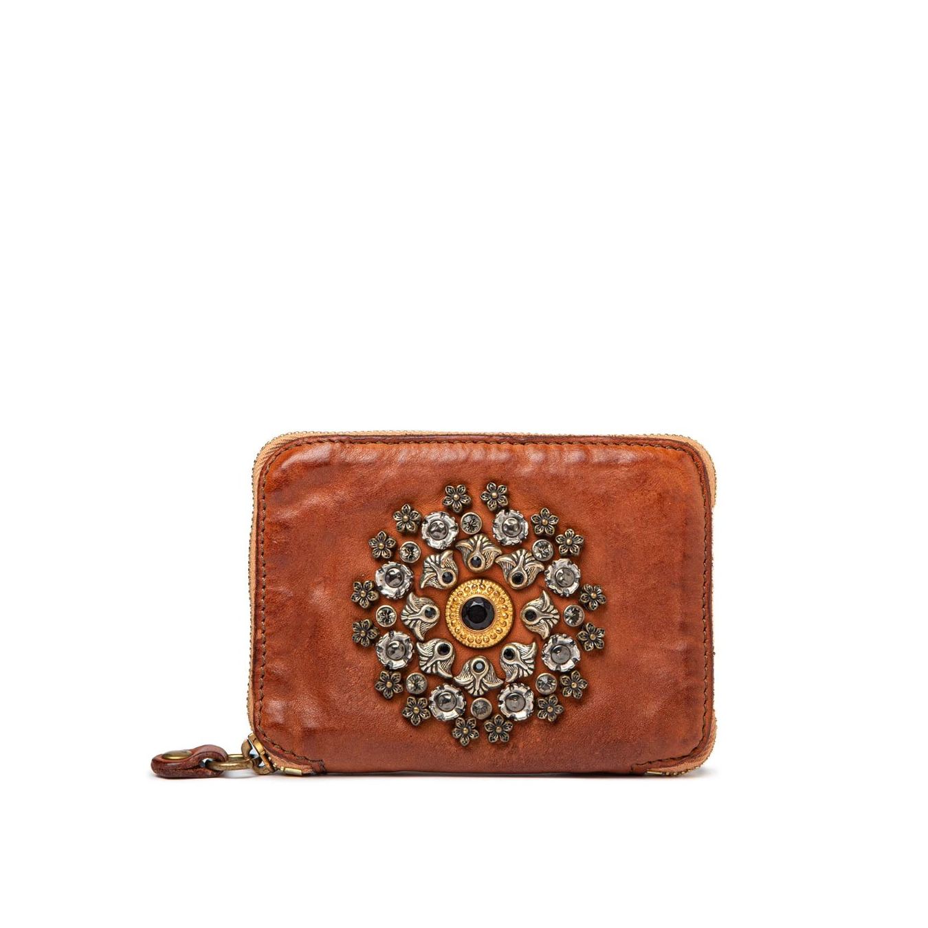 portafoglio cuoio strass e fiori