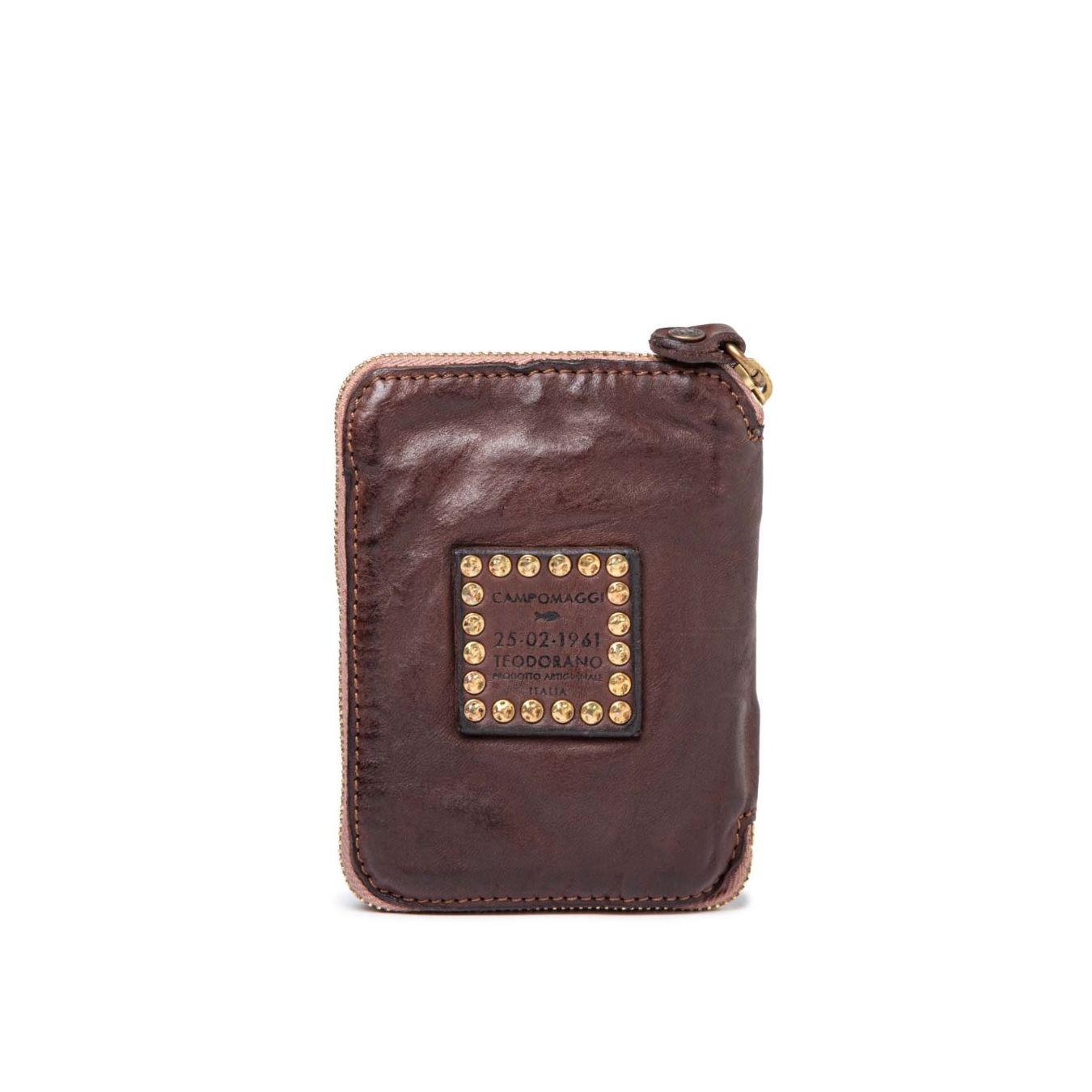 portafoglio marrone borchie e strass colorati dietro