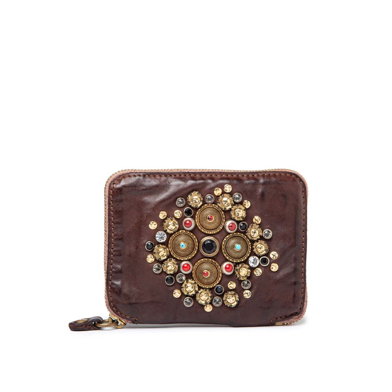 portafoglio marrone borchie e strass colorati