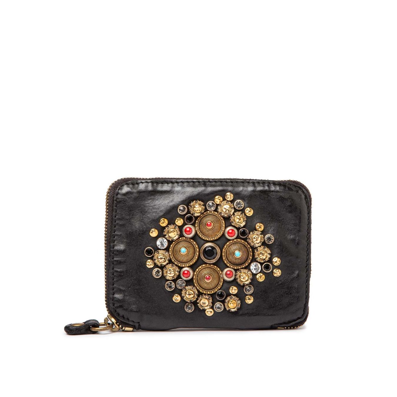 portafoglio nero borchie e strass colorati 