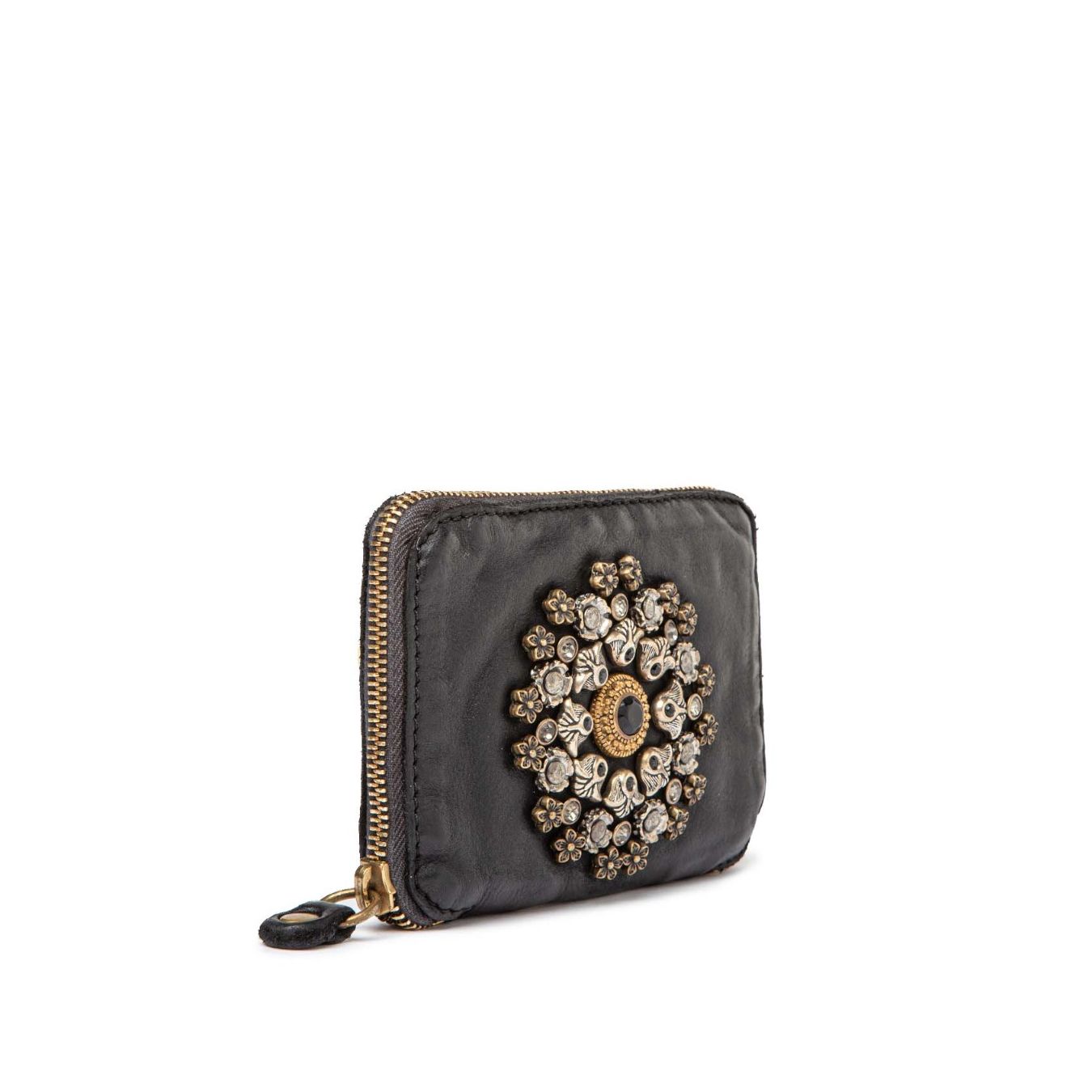 portafoglio nero strass e fiori lato