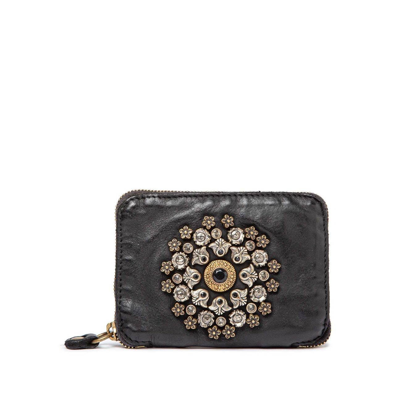 portafoglio nero strass e fiori