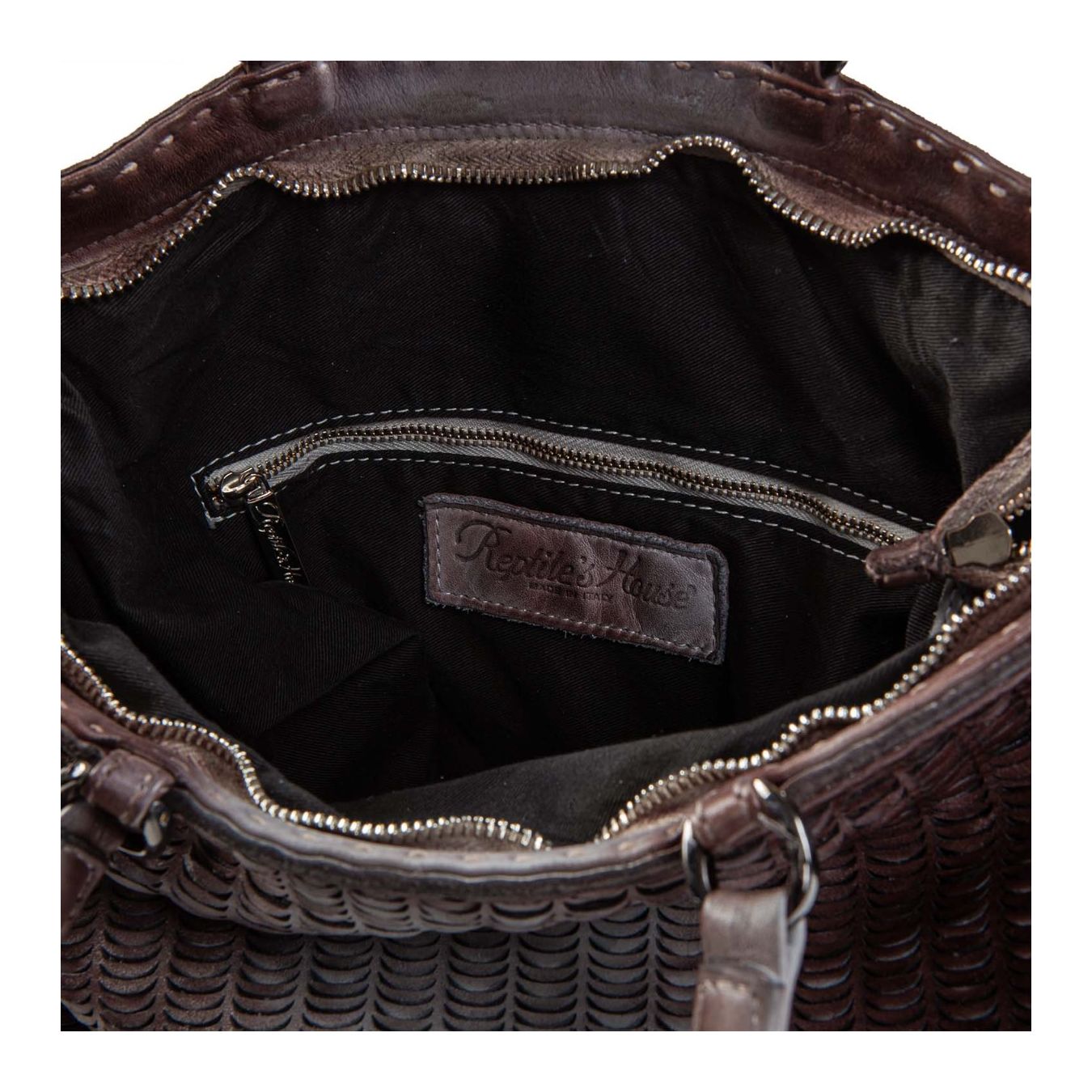 reptile's house shopper in pelle intagliata jeans degrade interno