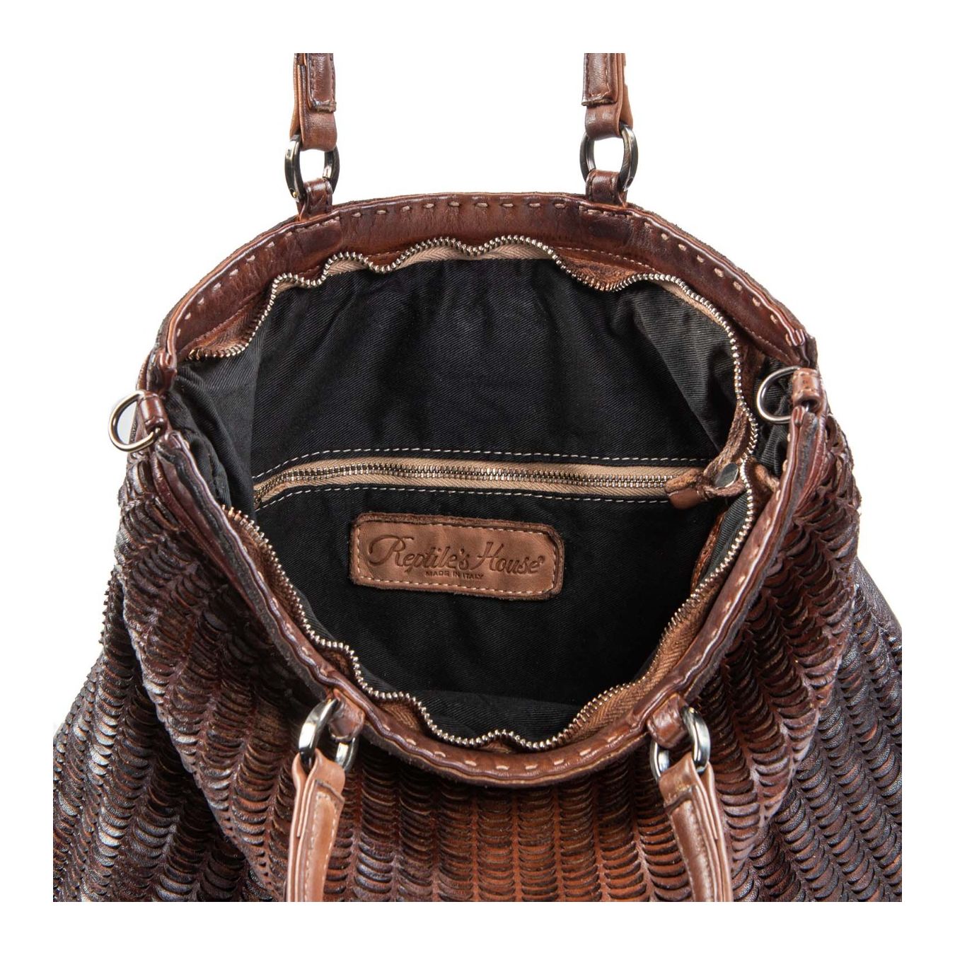 reptile's house shopper in pelle intagliata terra degrade  interno