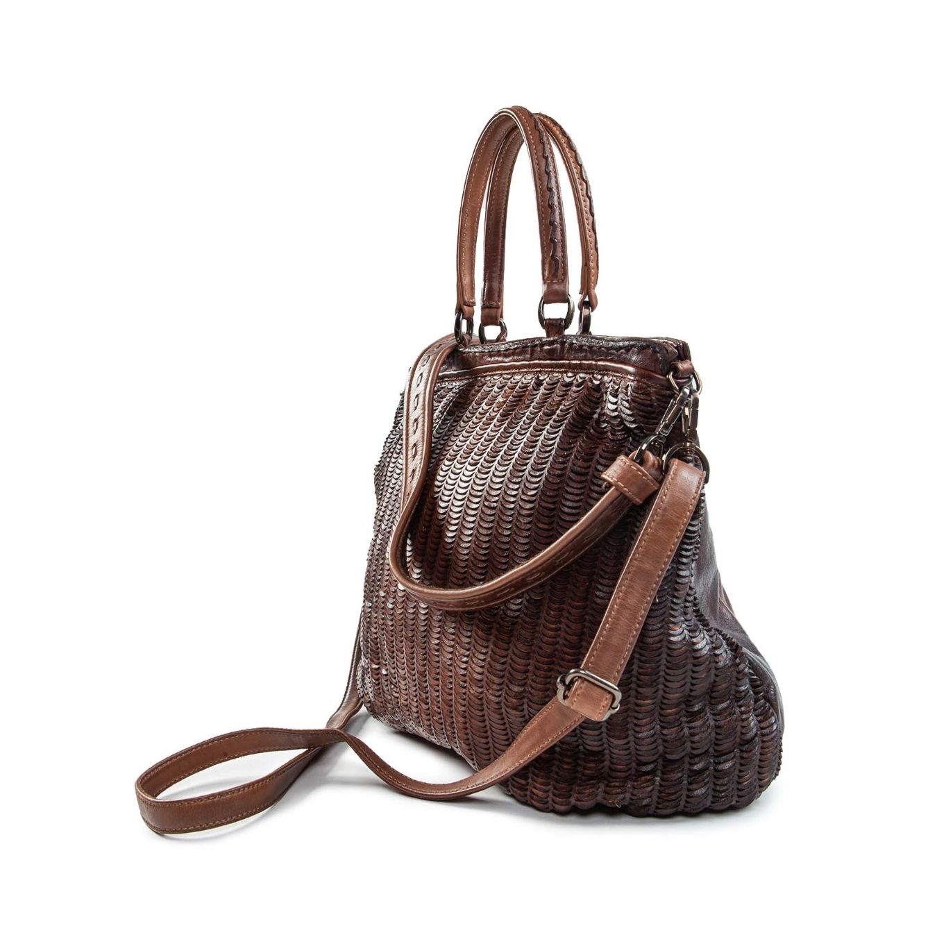 reptile's house shopper in pelle intagliata terra degrade  con tracolla