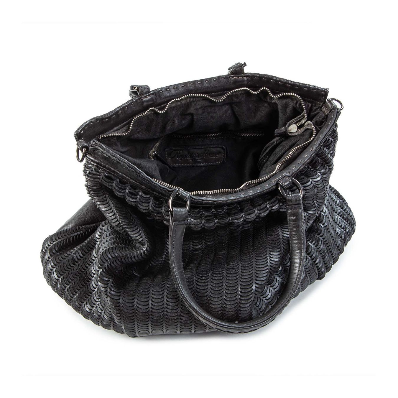 reptile's house shopper intagliata in pelle nera interno