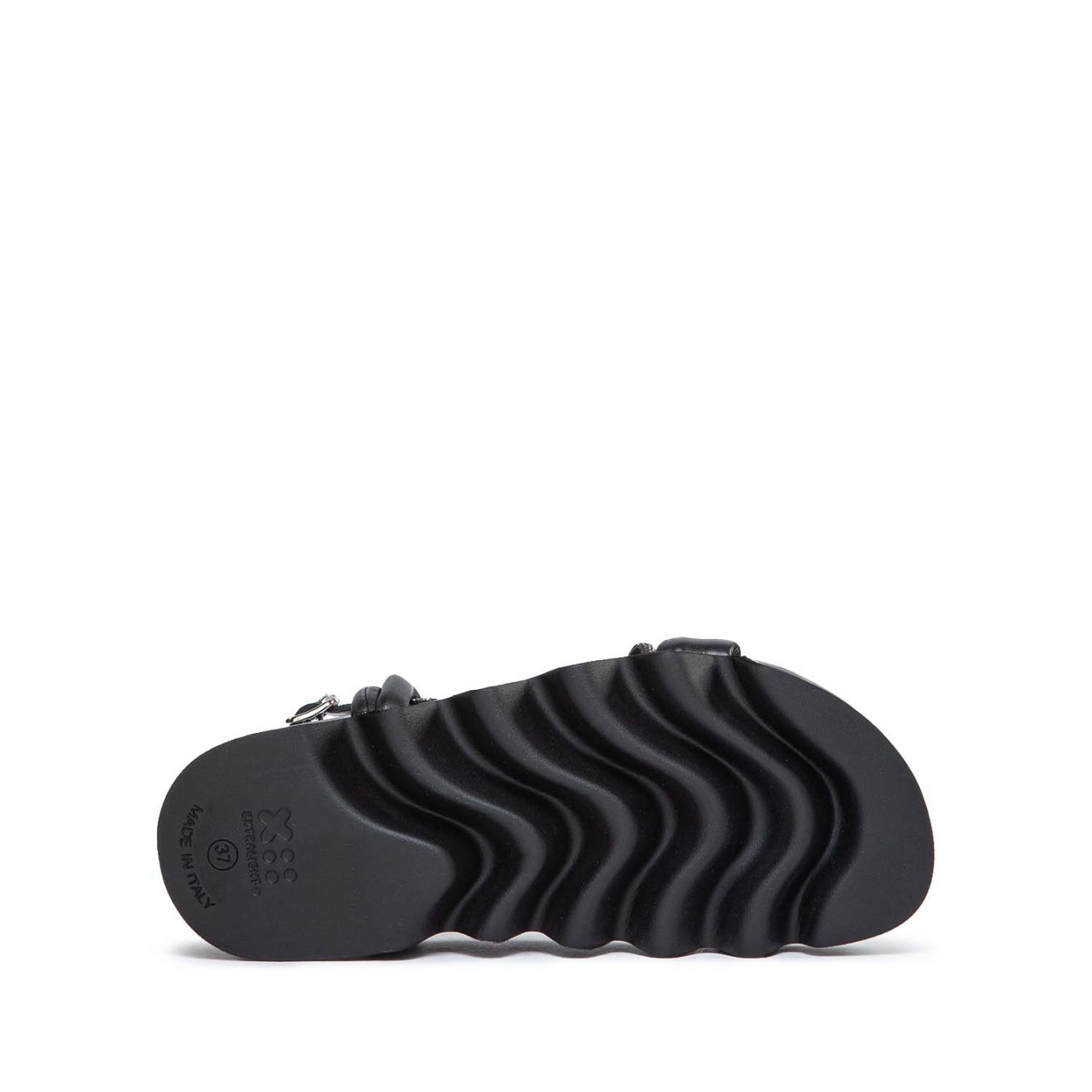 patrizia bonfanti sandali yasu in pelle nera con glitter suola