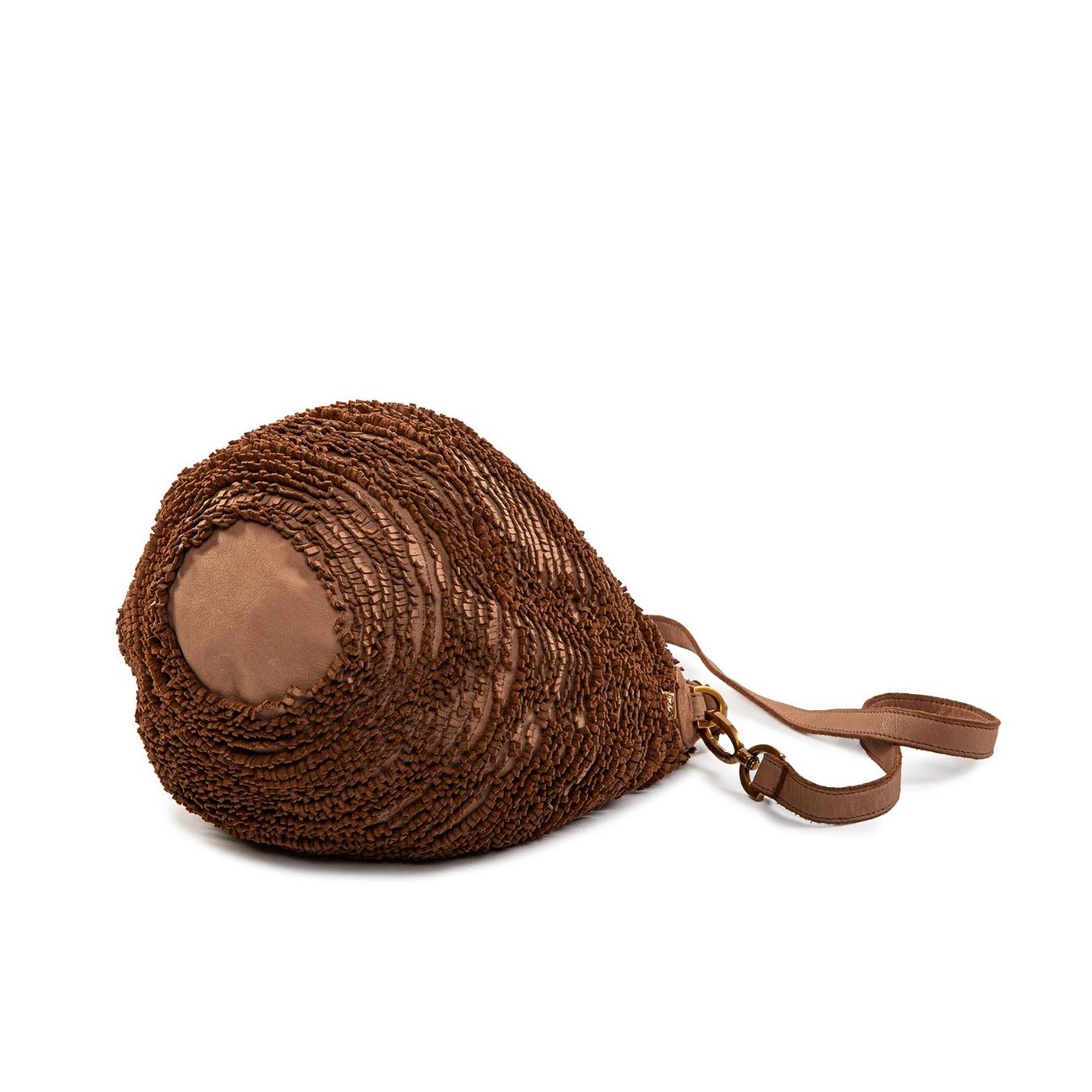 secchiello con frange in pelle ambra sotto