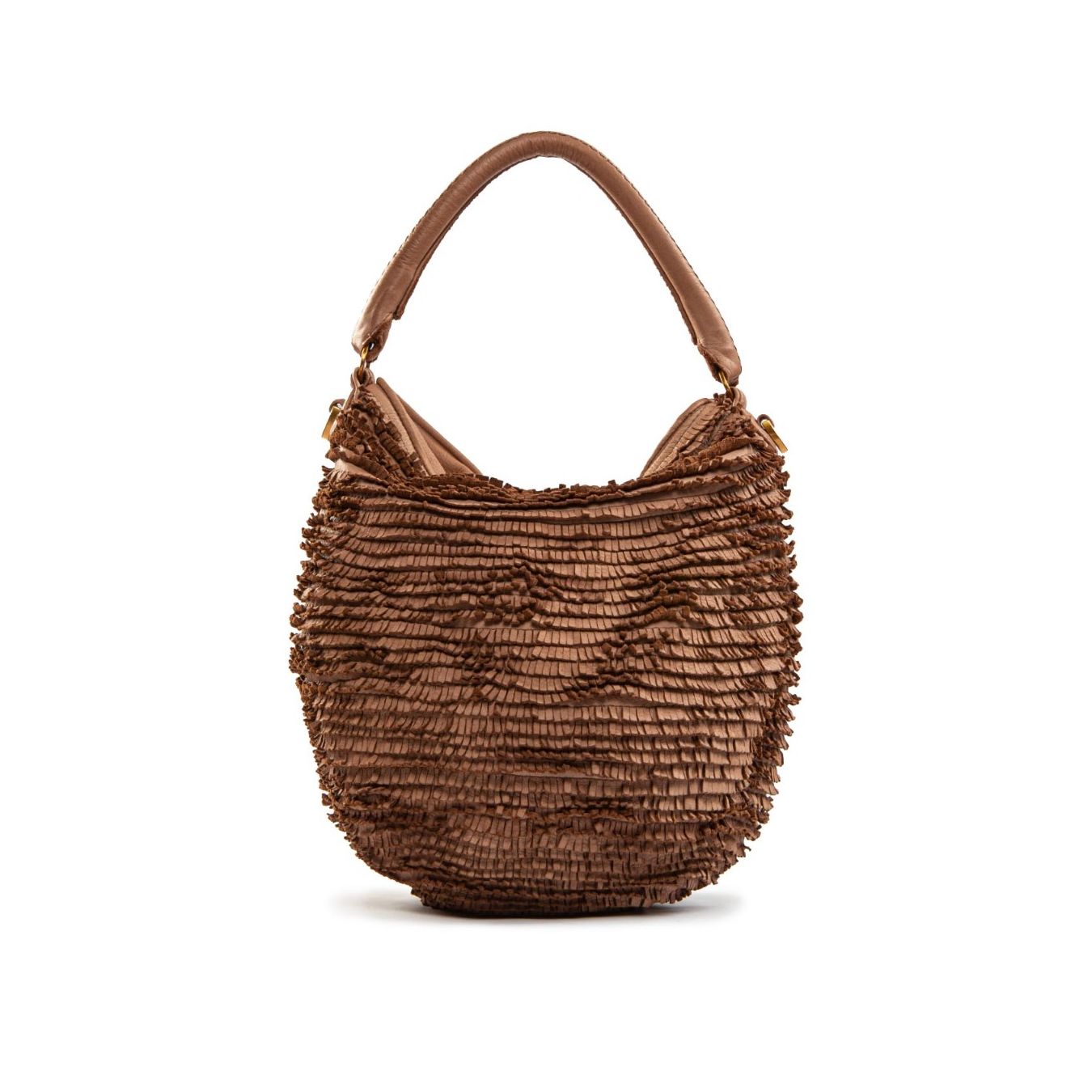 secchiello con frange in pelle ambra