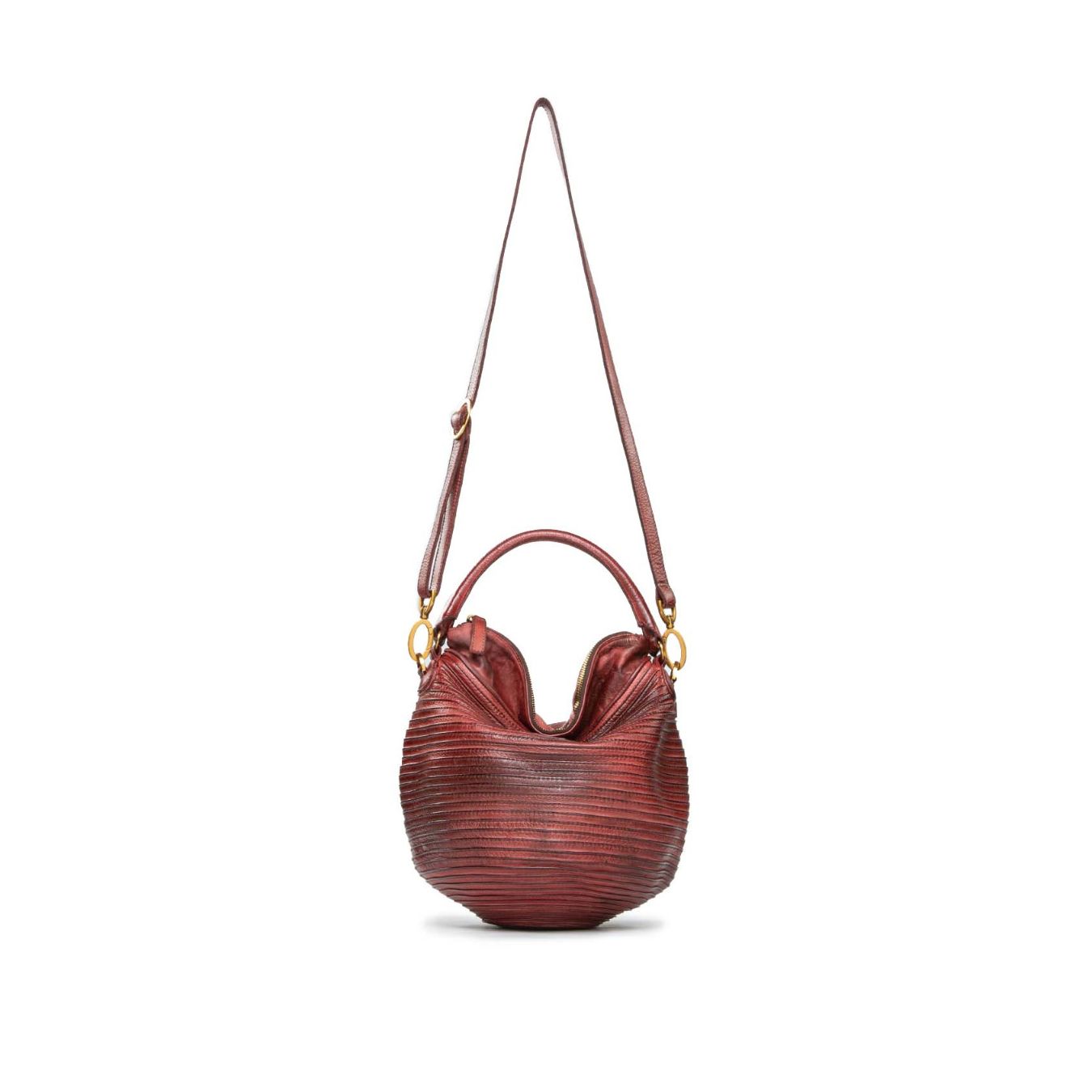 secchiello con zip in pelle rossa borgogna 
