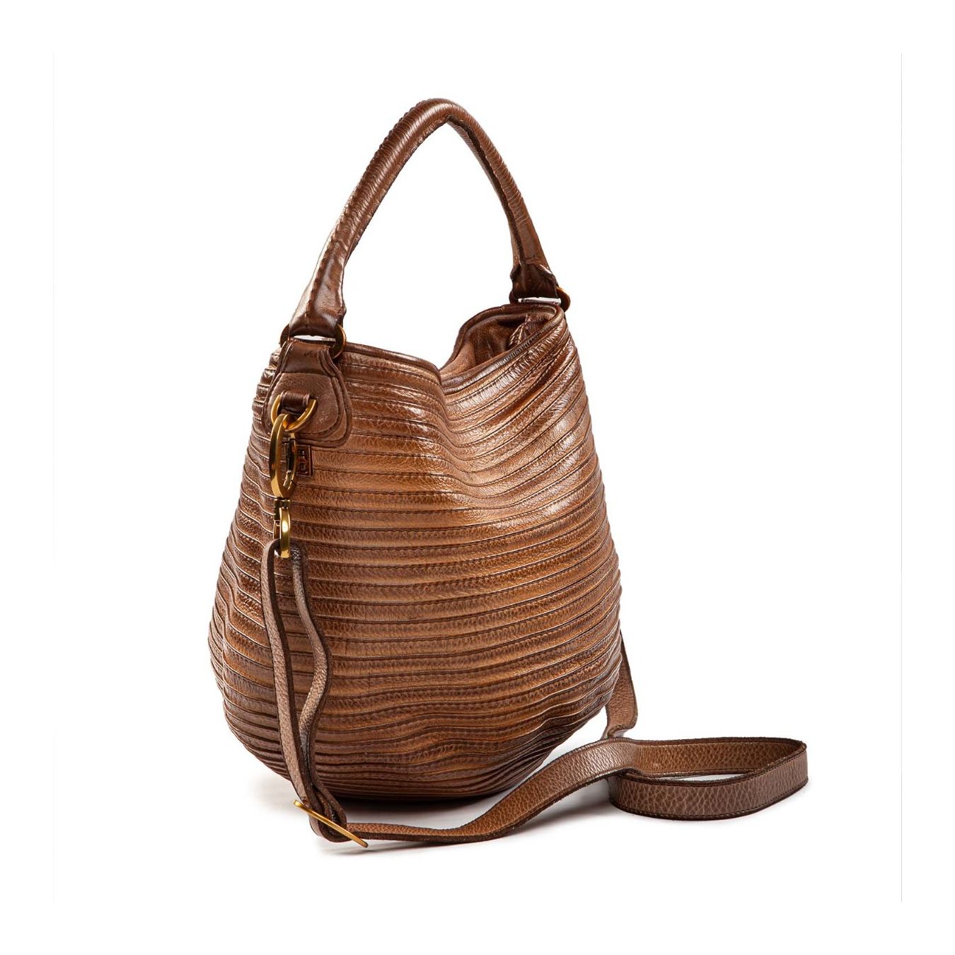 secchiello zip around in pelle ambra lato