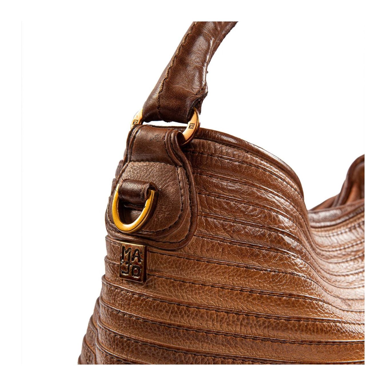 secchiello zip around in pelle ambra logo