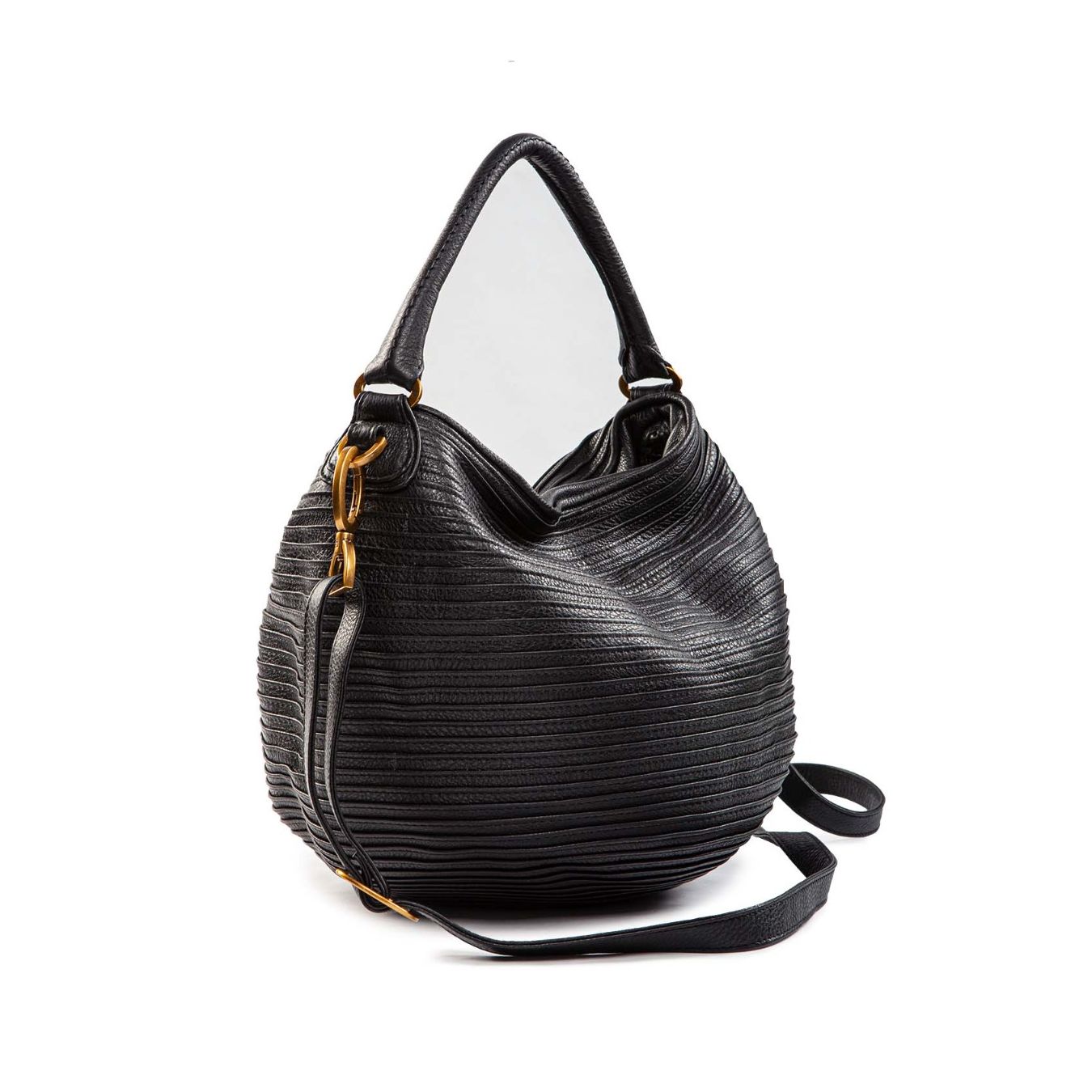 secchiello zip around in pelle nera con tracolla