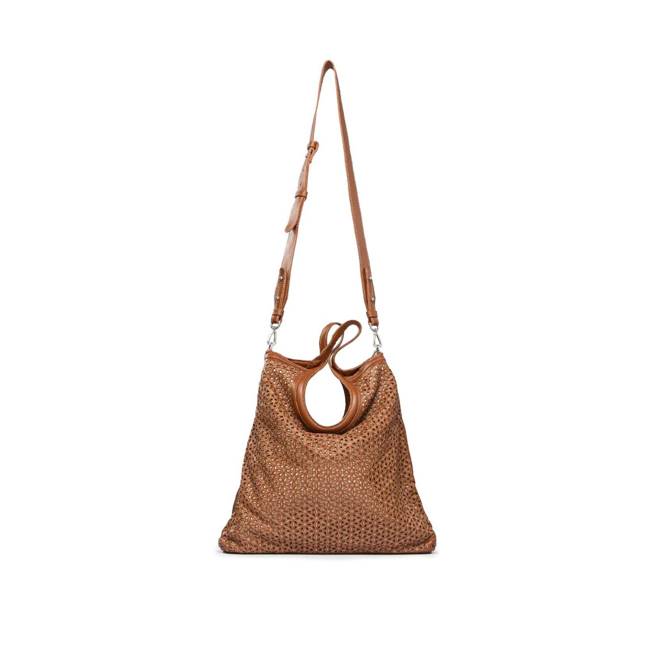 shopper ALICE in pelle forata cuoio  con tracolla