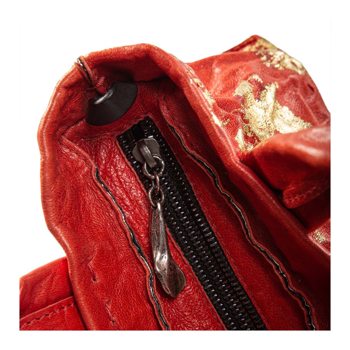 shopper anima in pelle rossa oro 24kt e argento 925 cerniera