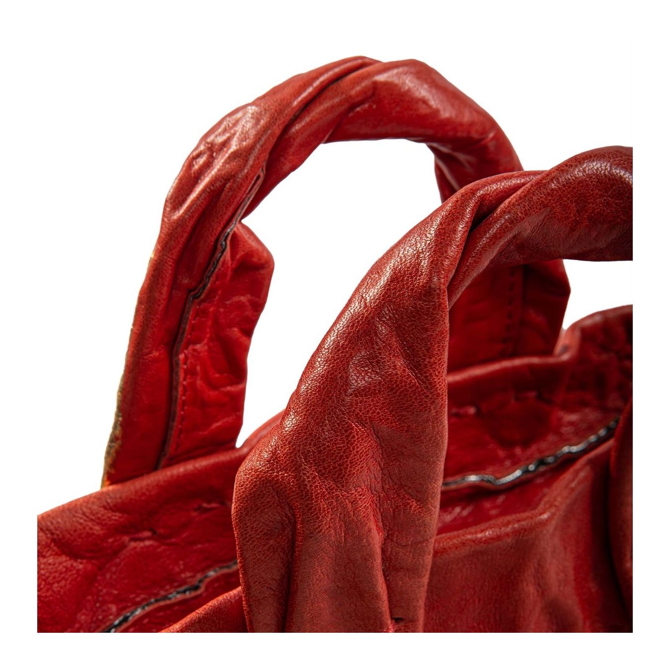 shopper anima in pelle rossa oro 24kt e argento 925 manici