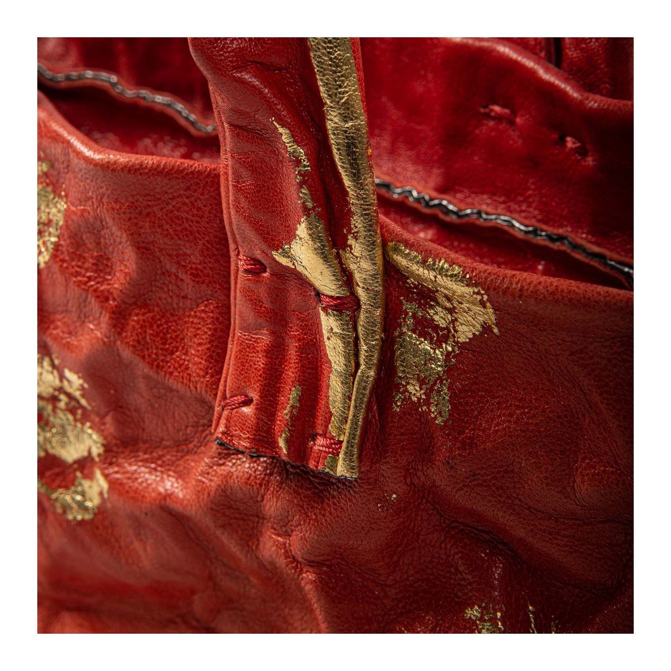 shopper anima in pelle rossa oro 24kt e argento 925 manico