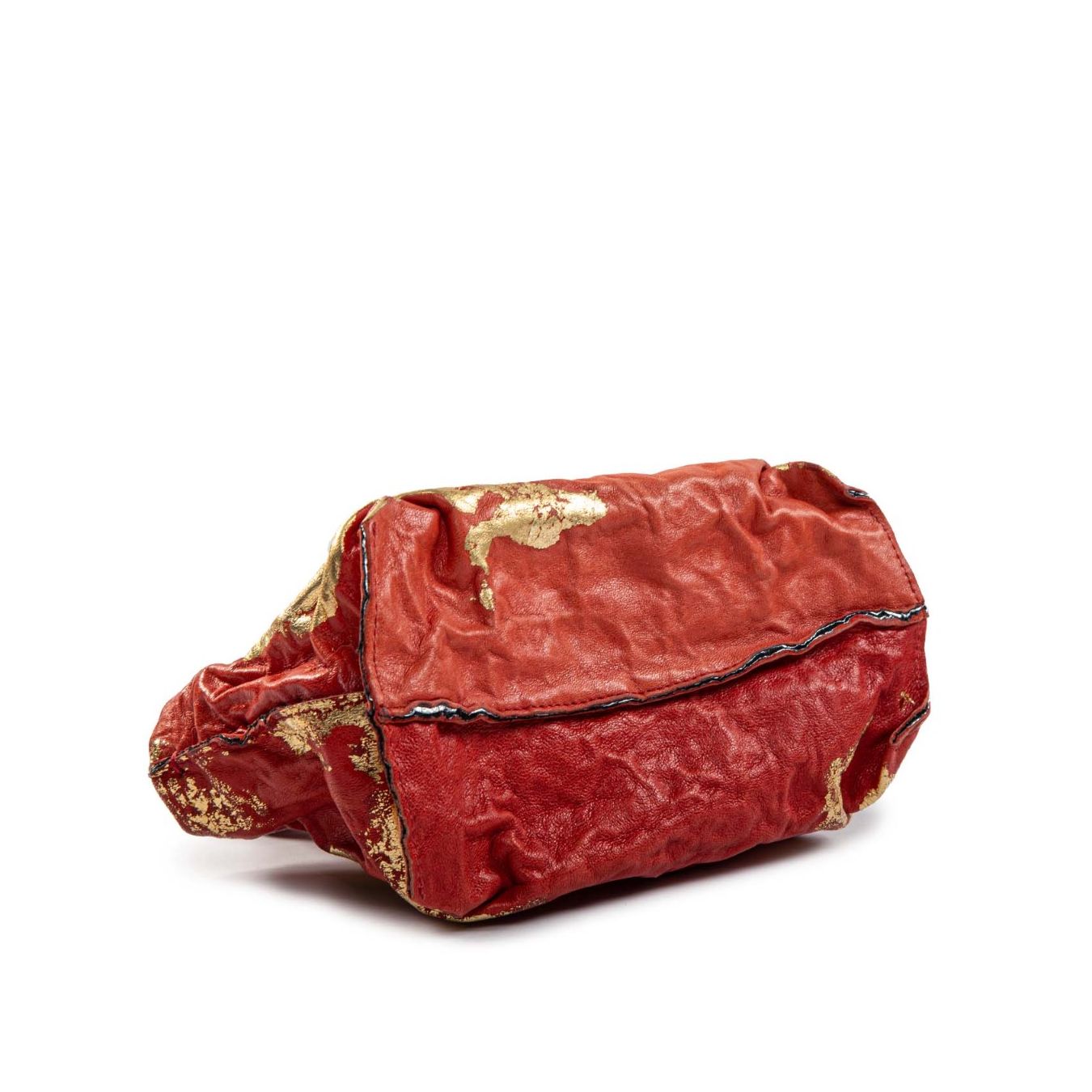 shopper anima in pelle rossa oro 24kt e argento 925 fondo rigido