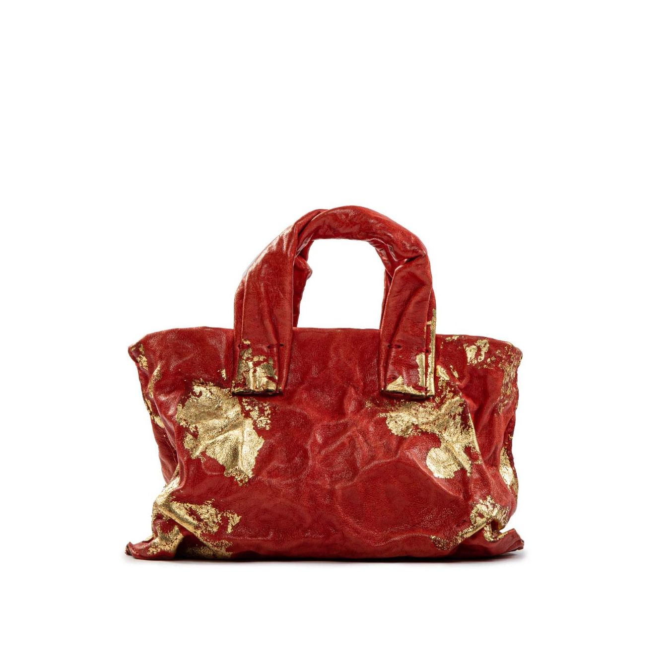 shopper anima in pelle rossa oro 24kt e argento 925