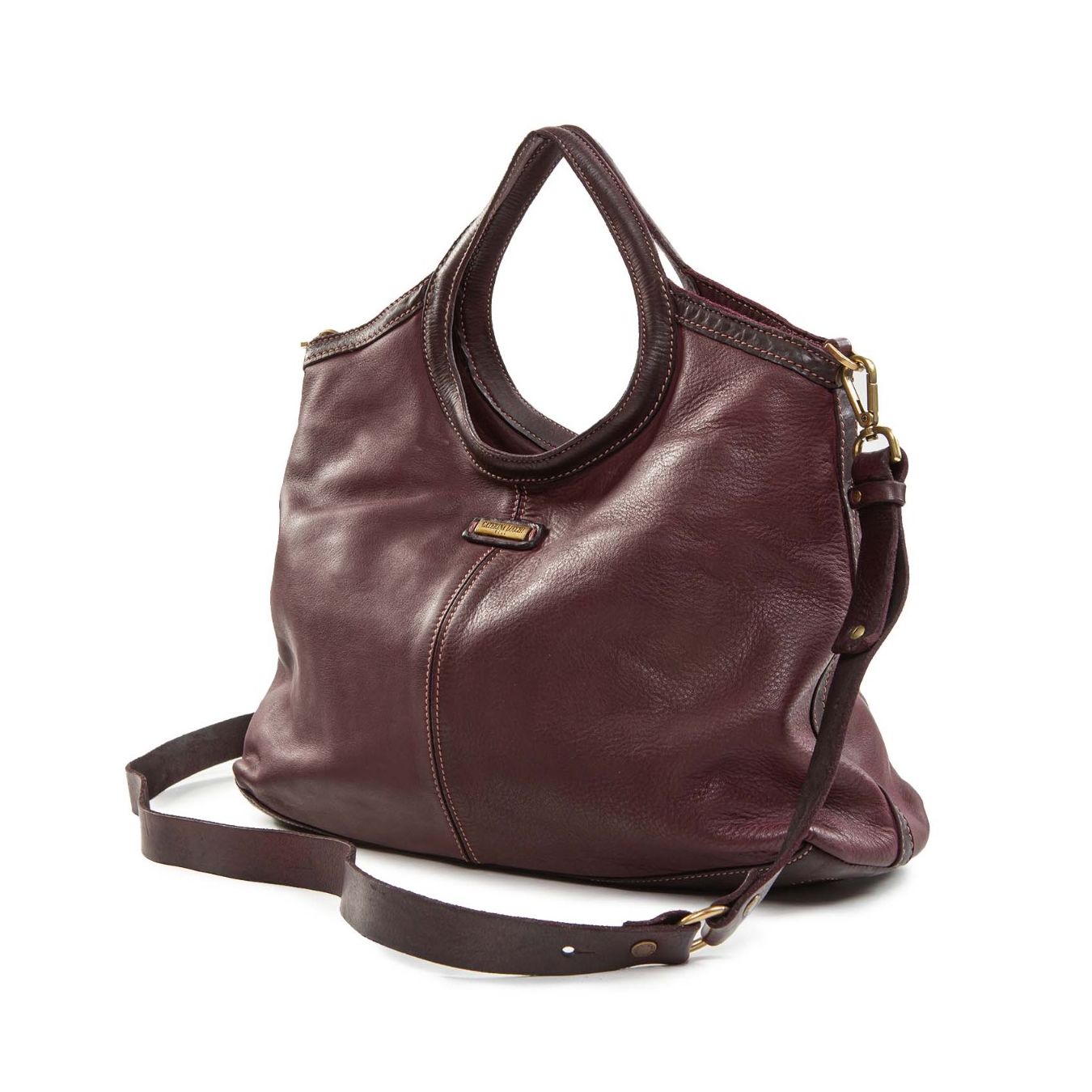 shopper CAMILLA in pelle prugna con tracolla
