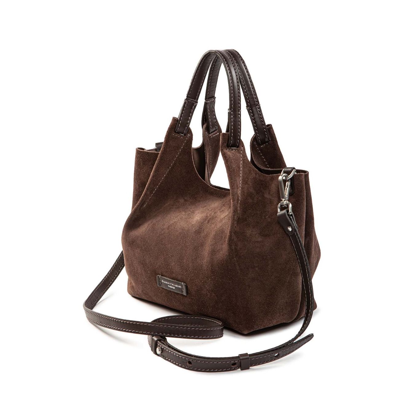 shopper DUA media camoscio moka con tracolla