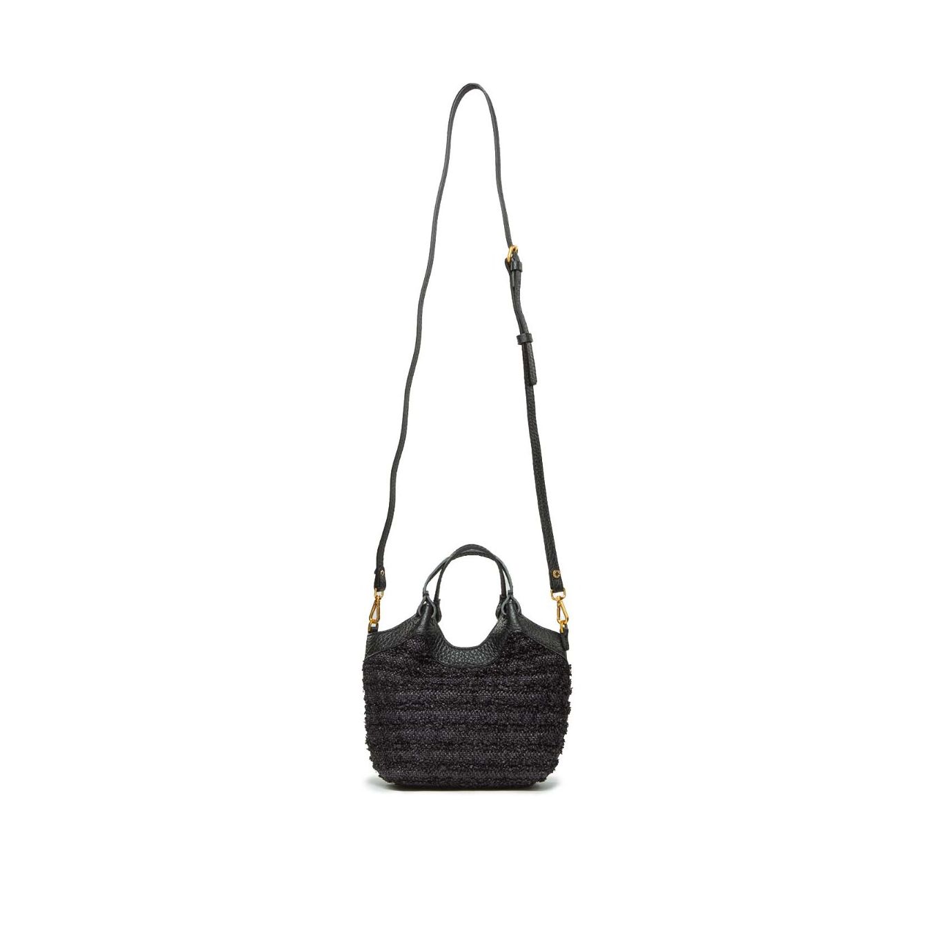 shopper DUA mini in paglia nera chiarini con tracolla