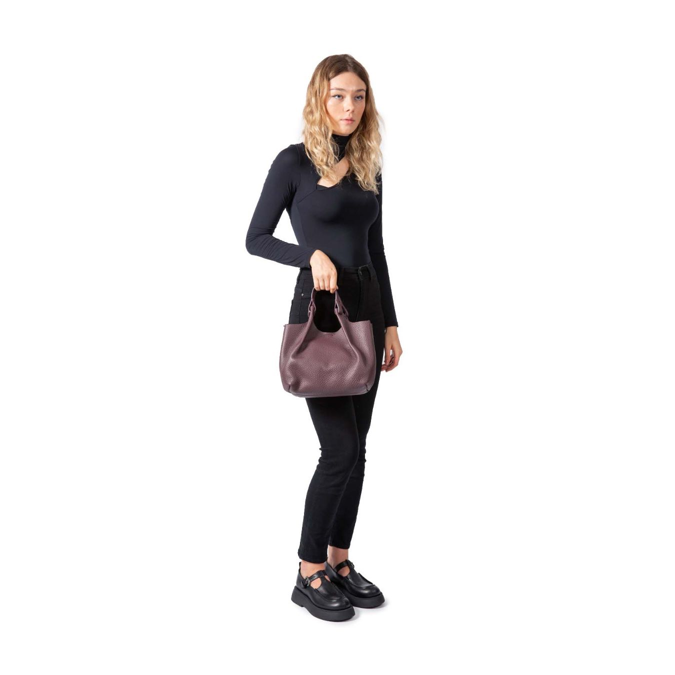 shopper DUA media in pelle plum 