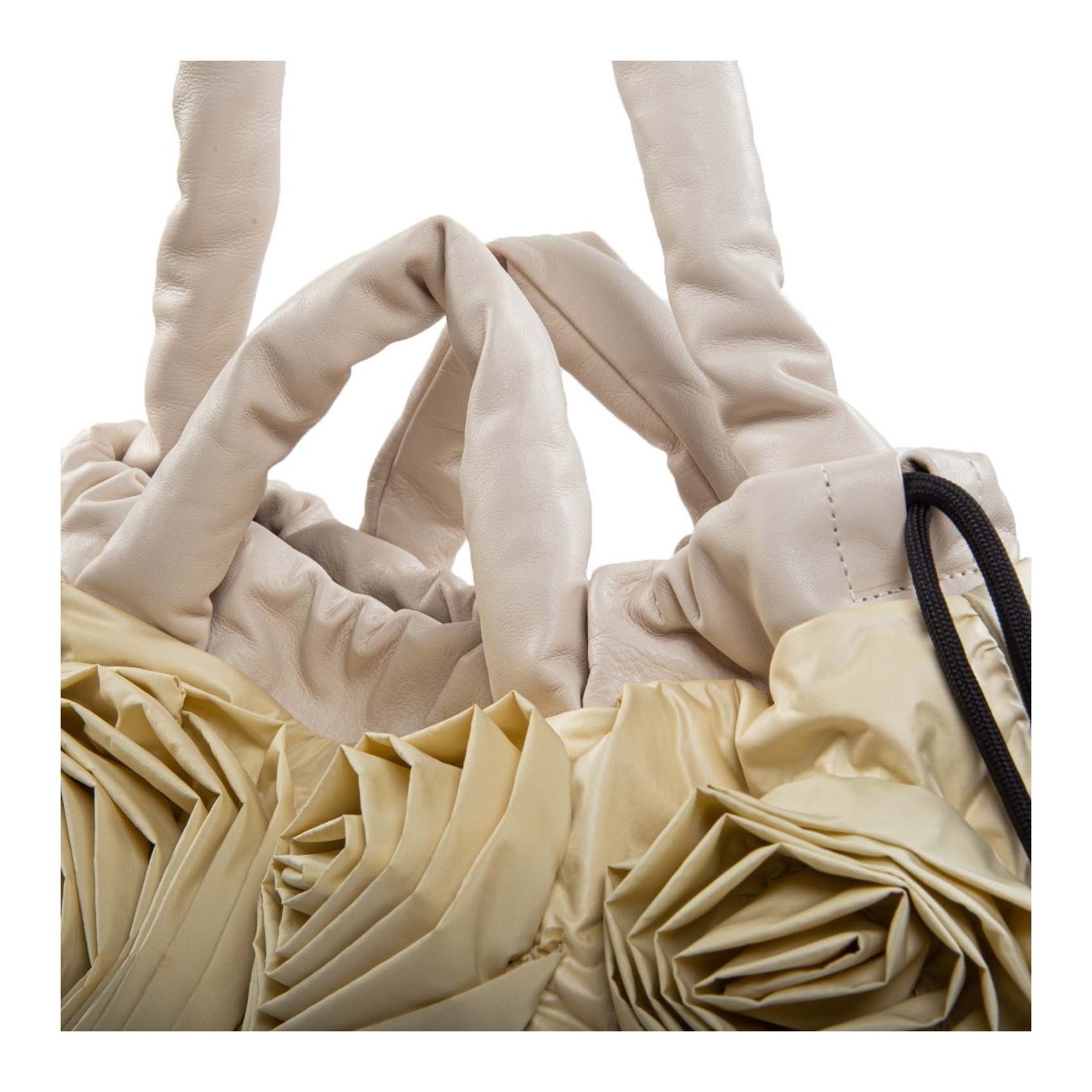 shopper floreale in tessuto panna manici