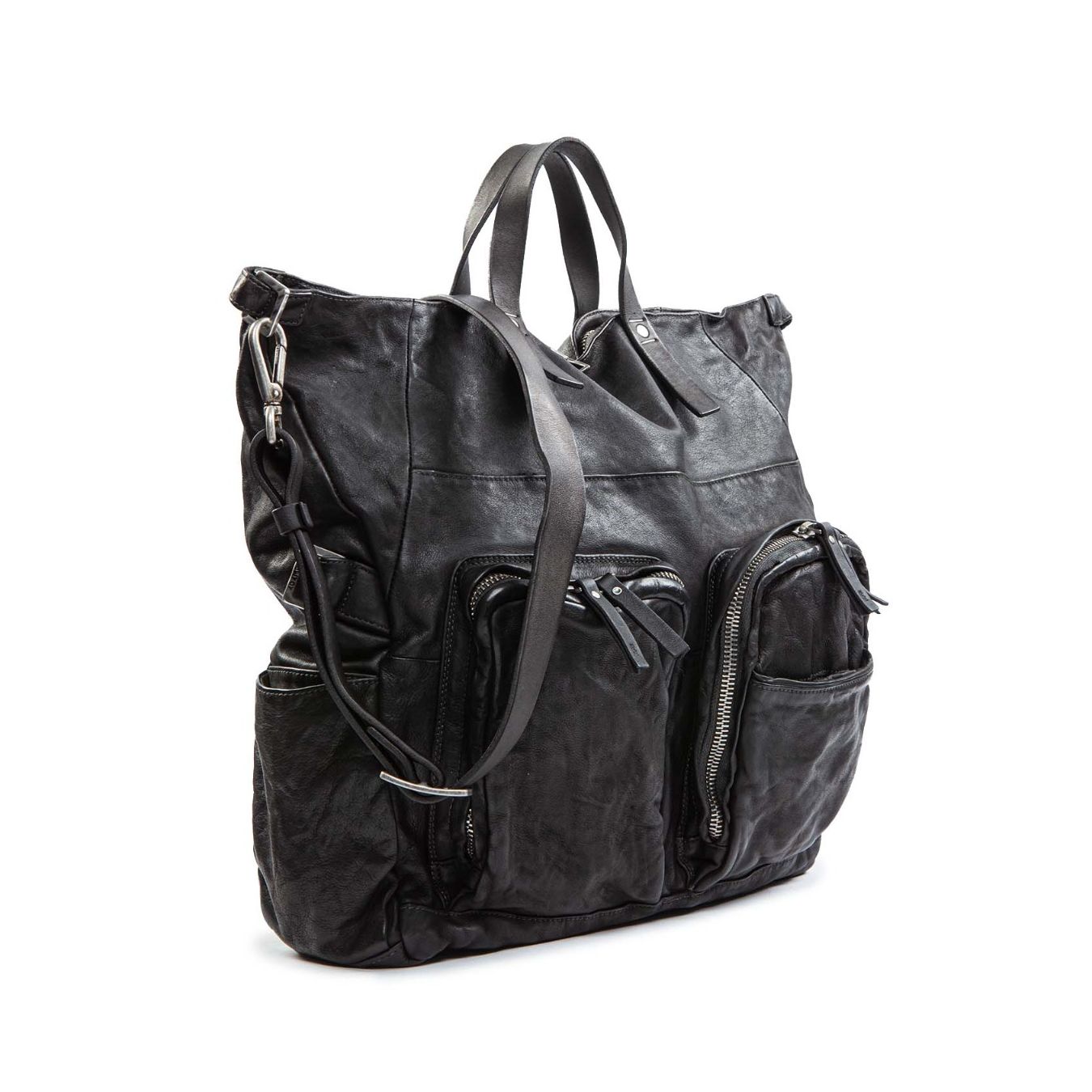 shopper FURIO tasche esterne in pelle nera lato