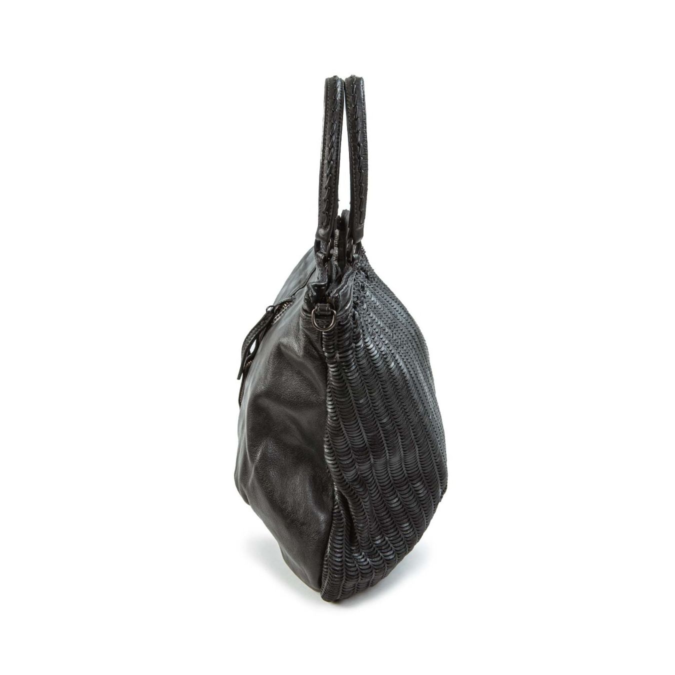 reptile's house shopper intagliata in pelle nera lato