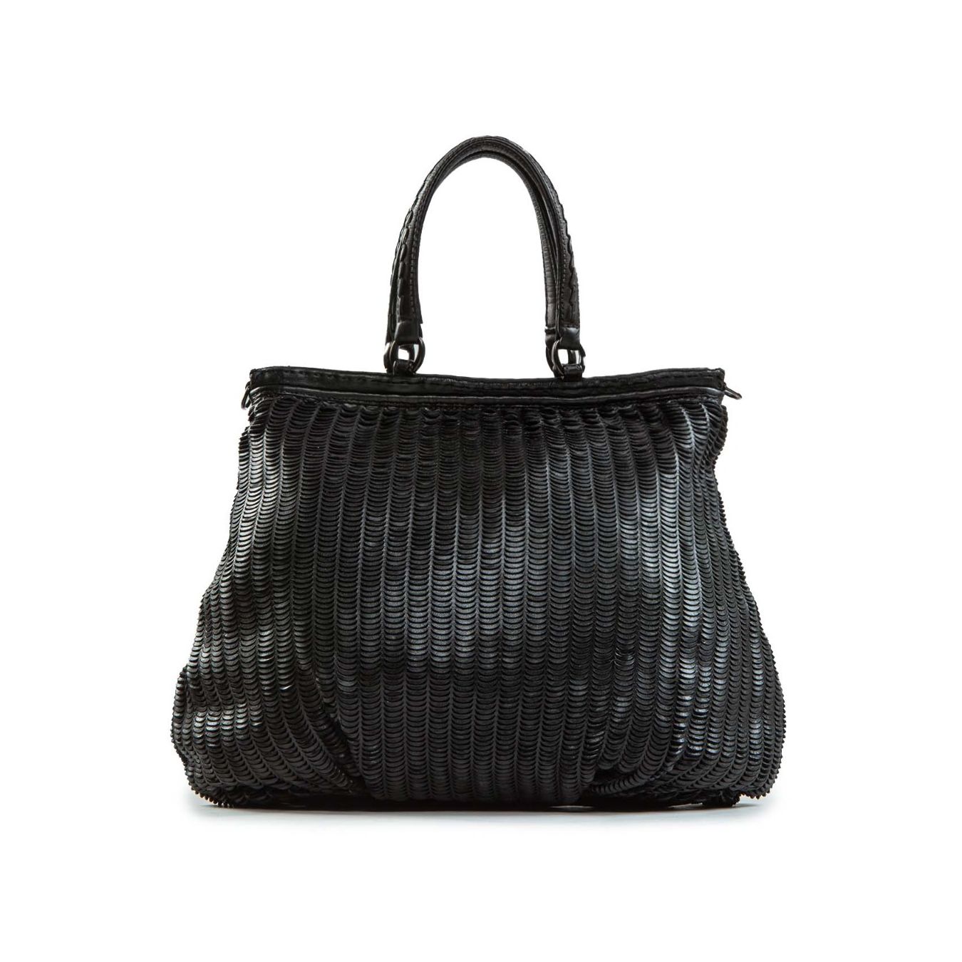 shopper intagliata in pelle nera 