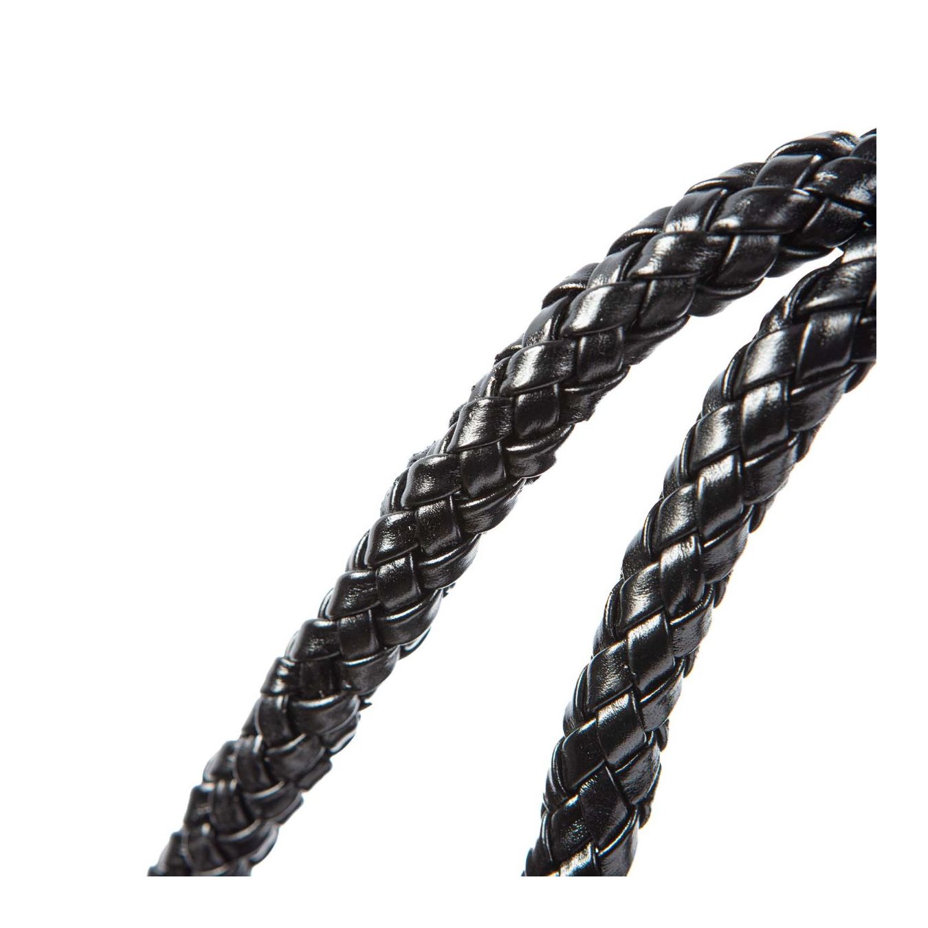 shopper intreccio largo in pelle nera manici