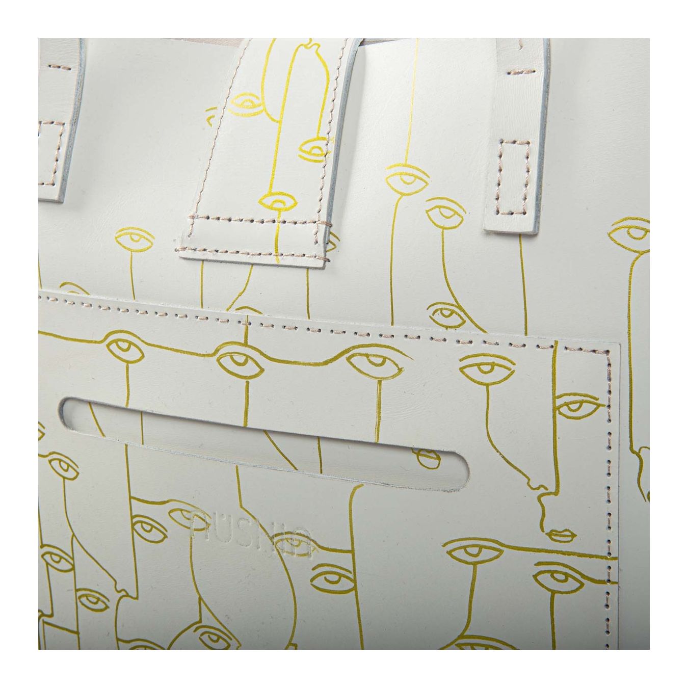 shopper LEDA stampe bianca dettaglio disegni