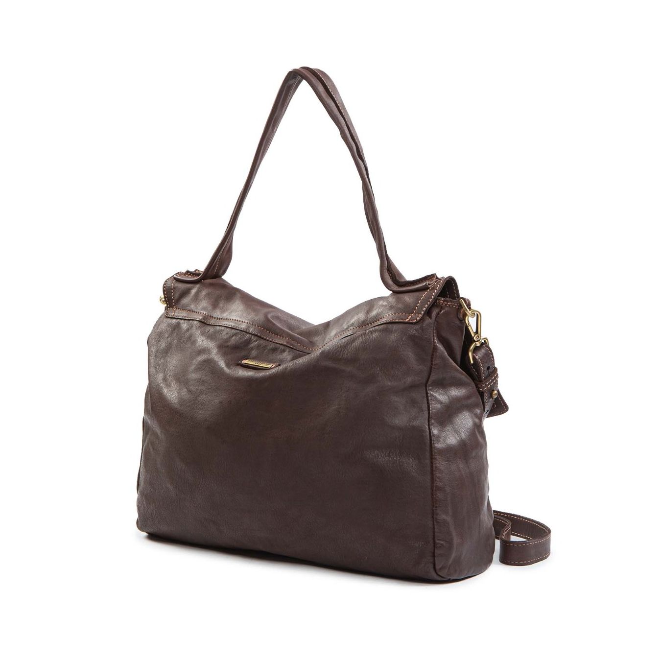 borsa con patta in pelle testa di moro dietro