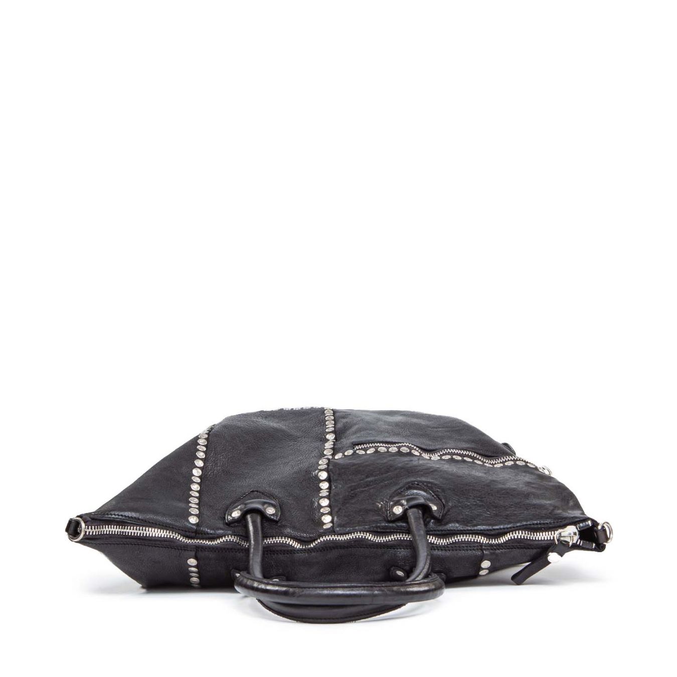 Maxi Shopper in pelle nera e borchie argento Campomaggi