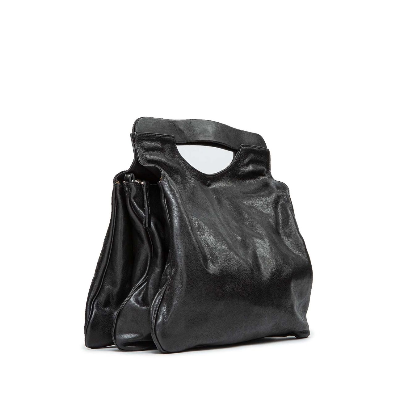 shopper con scomparti in pelle nera 