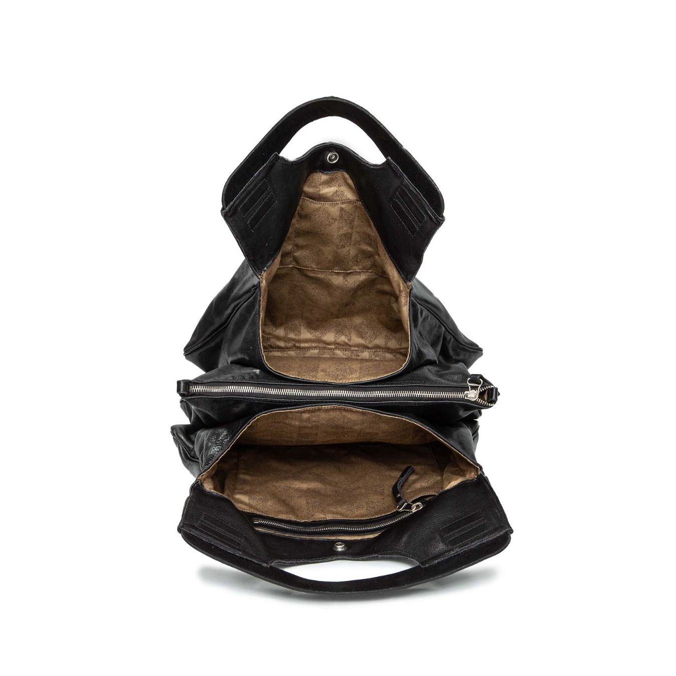 shopper con scomparti in pelle nera 