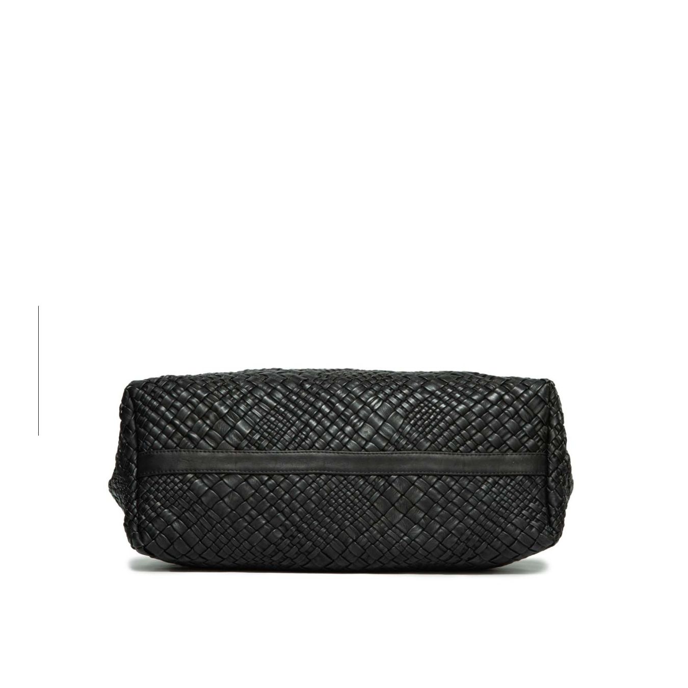 VISONA' Shopper Intrecciata Pelle Nera