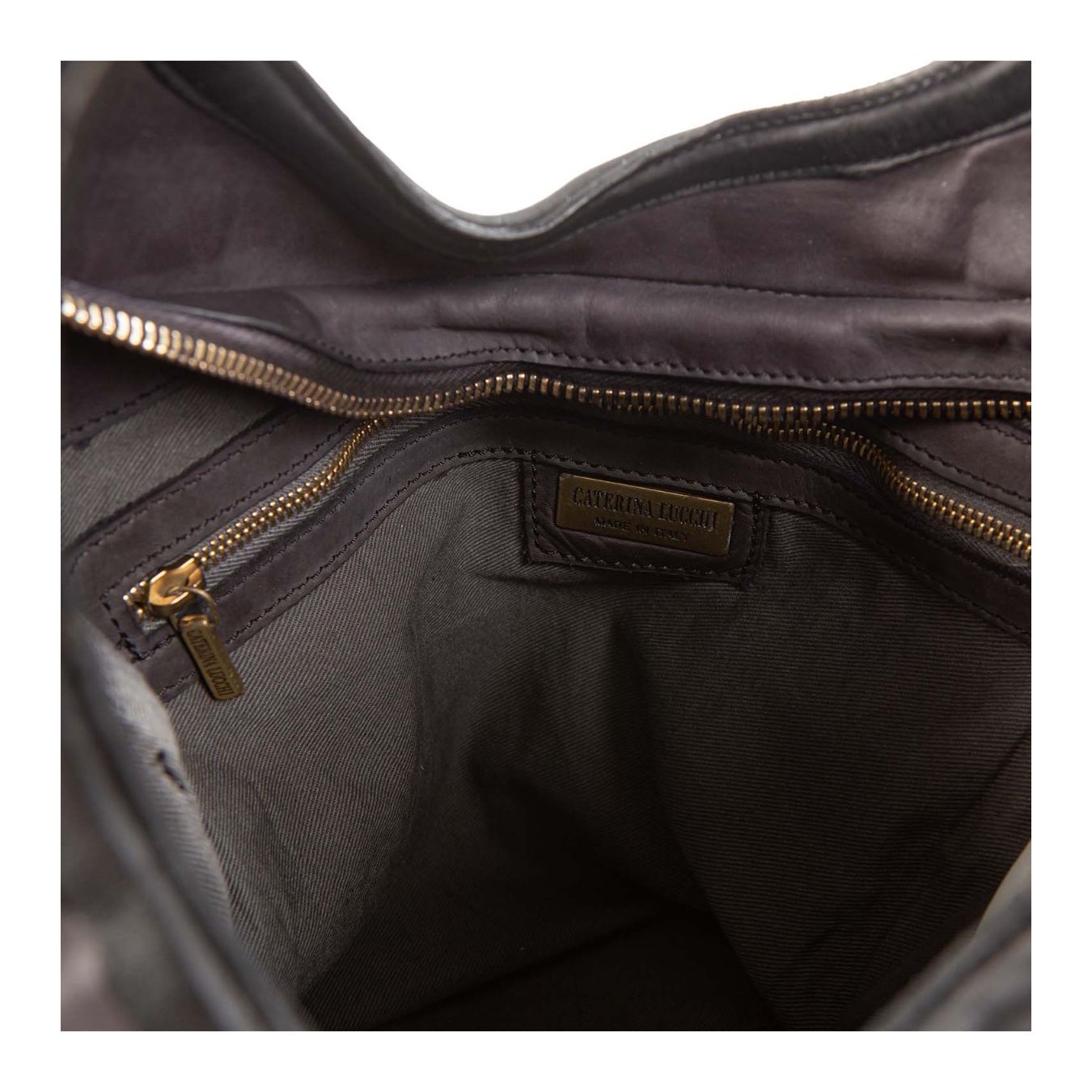 shopper piccola CAMILLA in pelle testa di moro interno