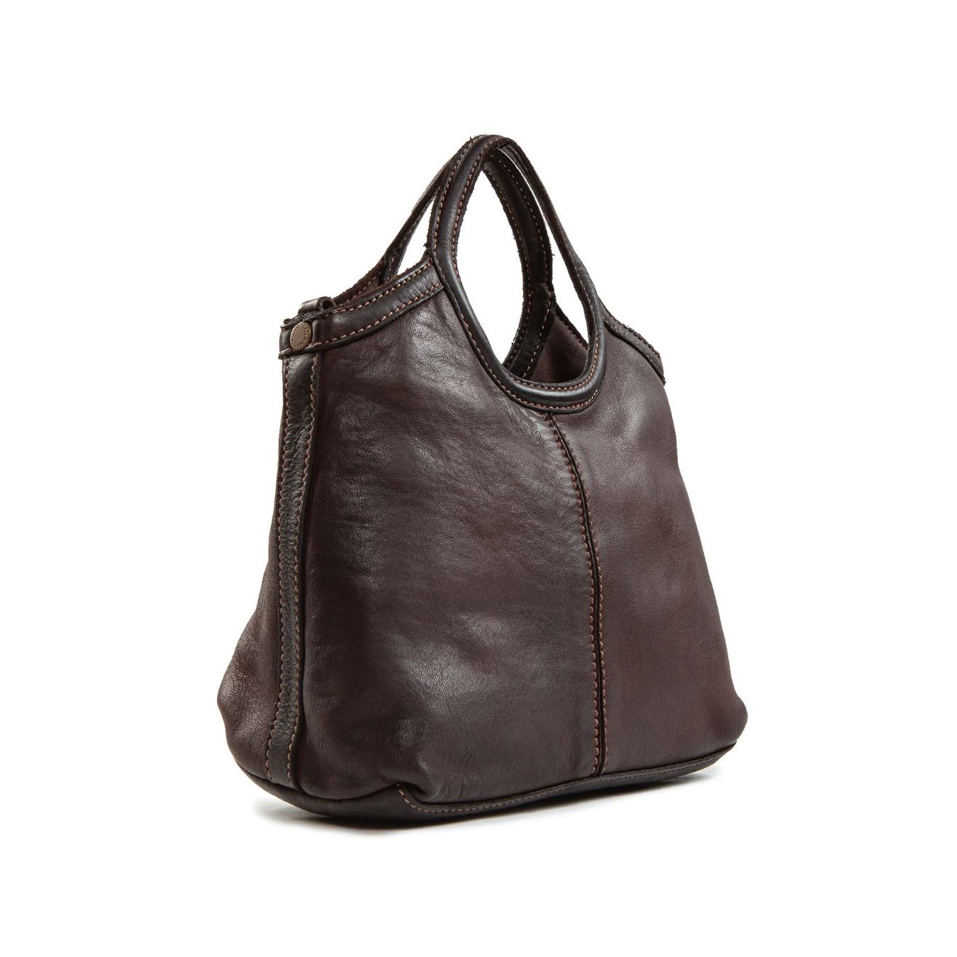 shopper piccola CAMILLA in pelle testa di moro lato