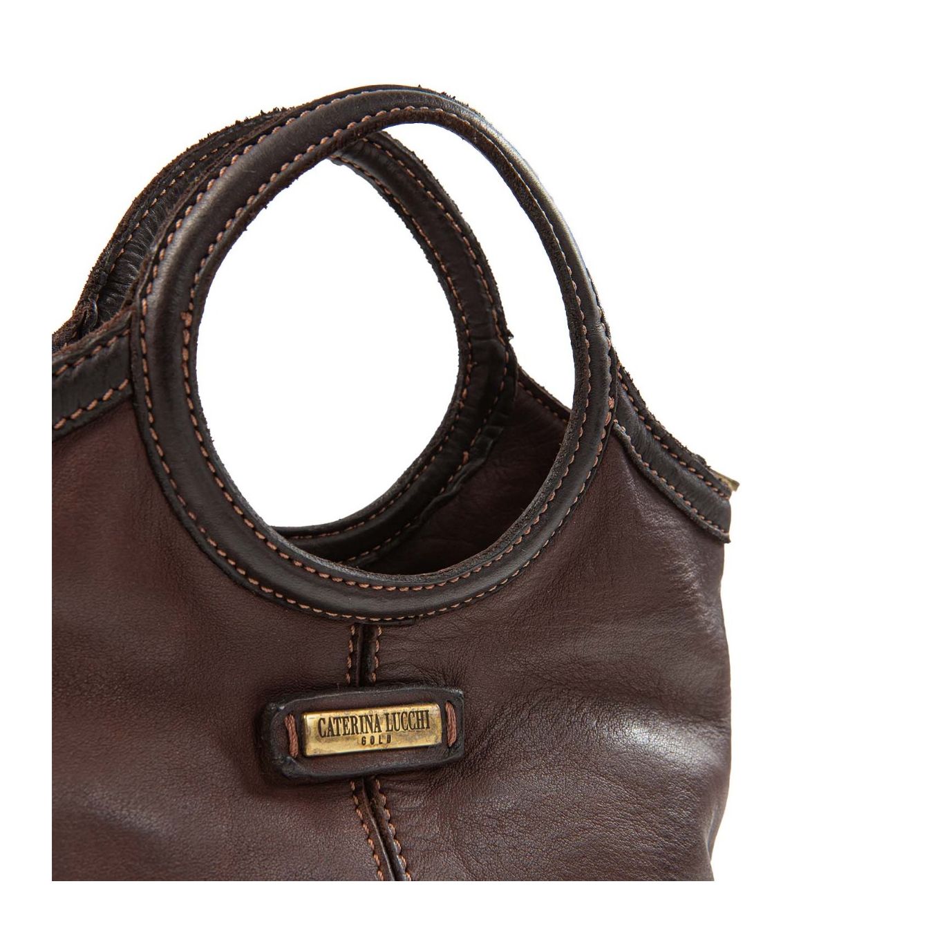 shopper piccola CAMILLA in pelle testa di moro manici