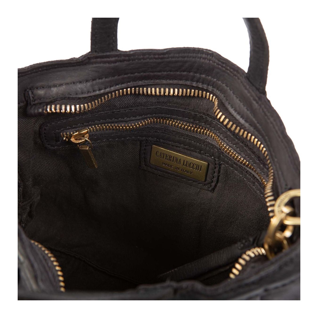 shopper piccola con rouches in pelle nera interno