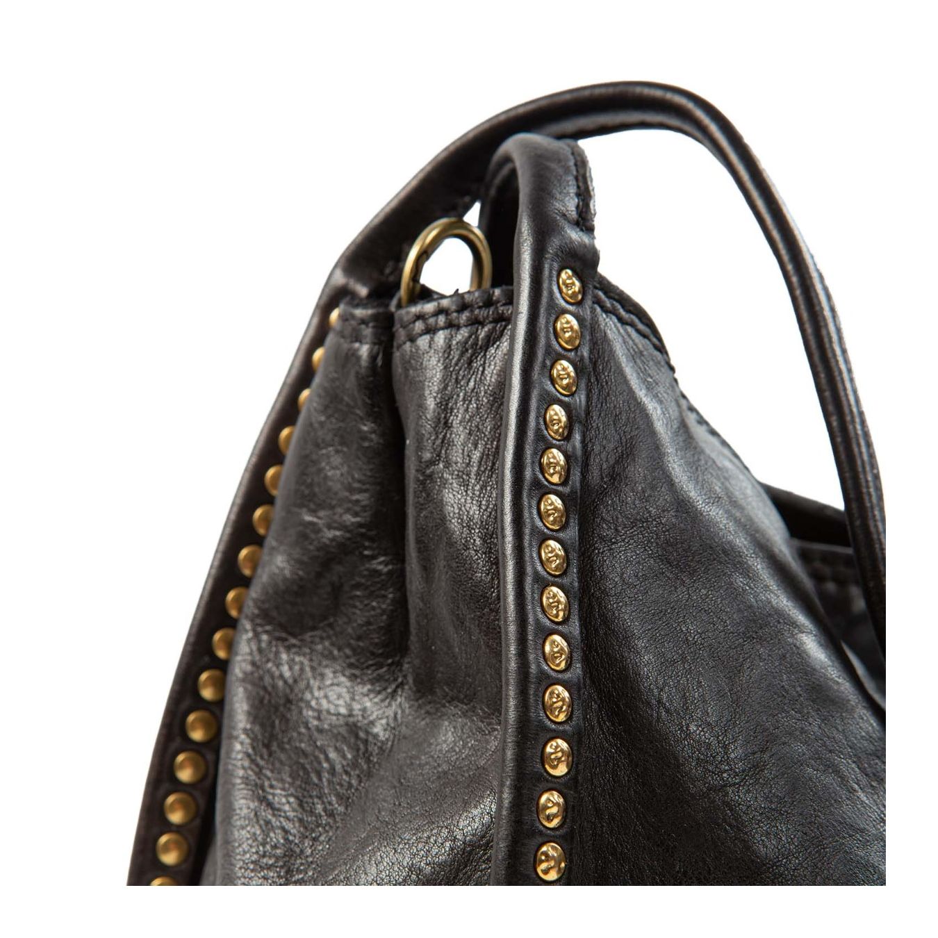 shopper VIOLA con borchie in pelle nera  dettagli brochie