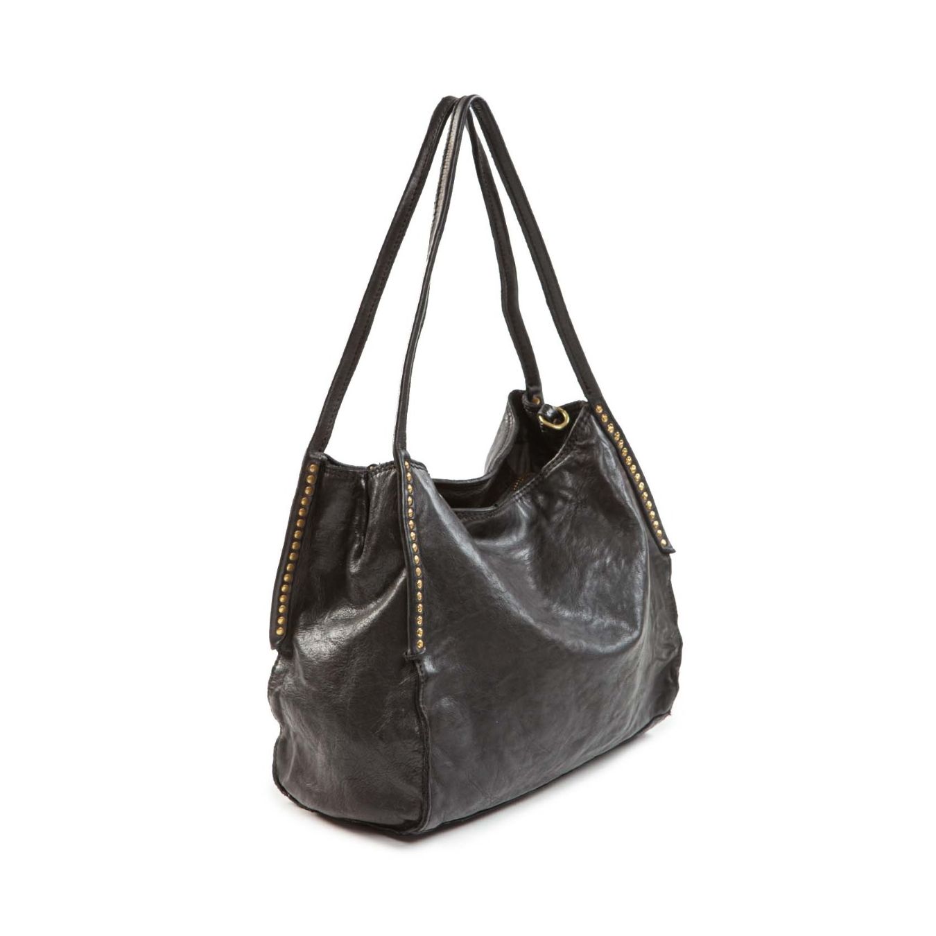 shopper VIOLA con borchie in pelle nera  lato