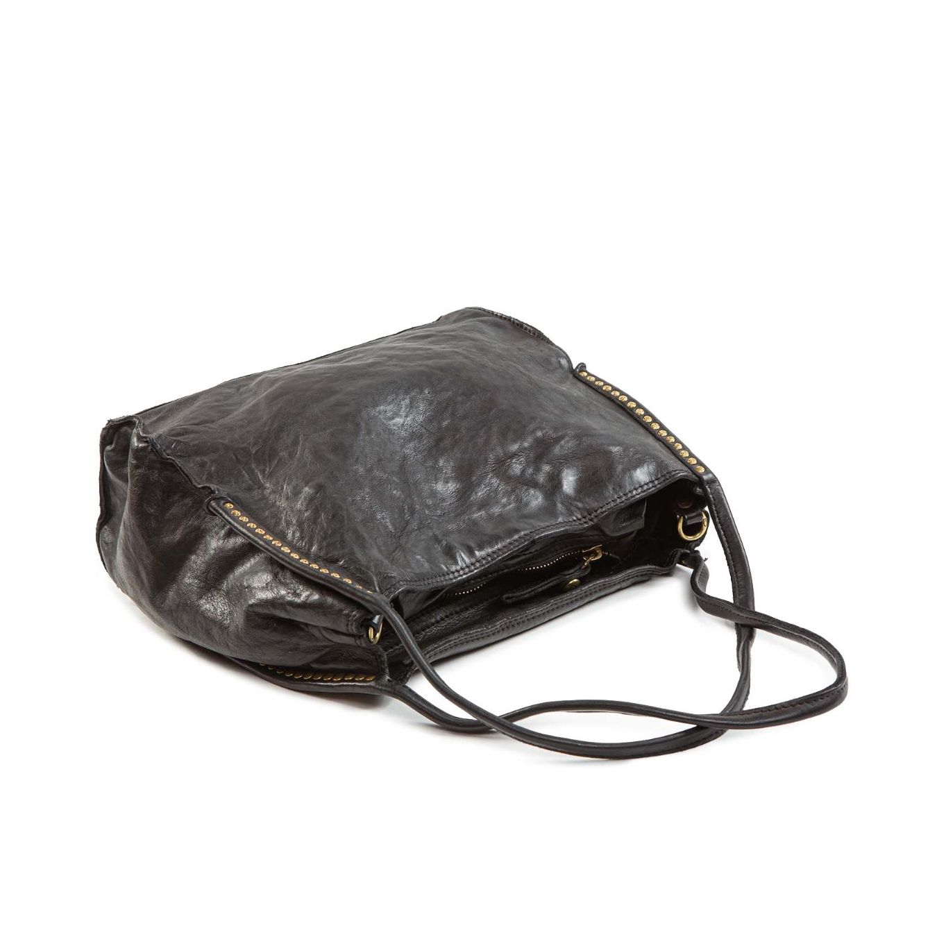 shopper VIOLA con borchie in pelle nera  sopra